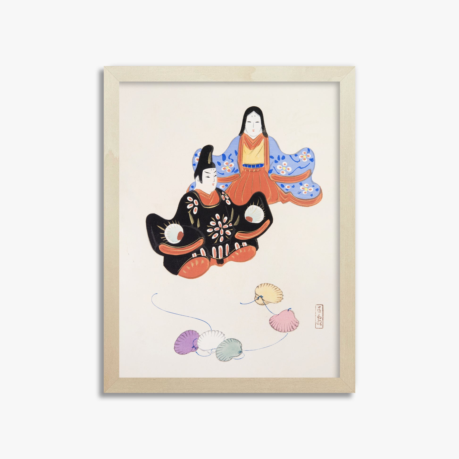 Kawasaki Kyosen: Kyosen’s Collected Illustrations of Japanese Toys Nr. 5 ("Serene Harmony Oriental Art"), 30x40cm Framed Art Reproduction With Lime Wood Frame