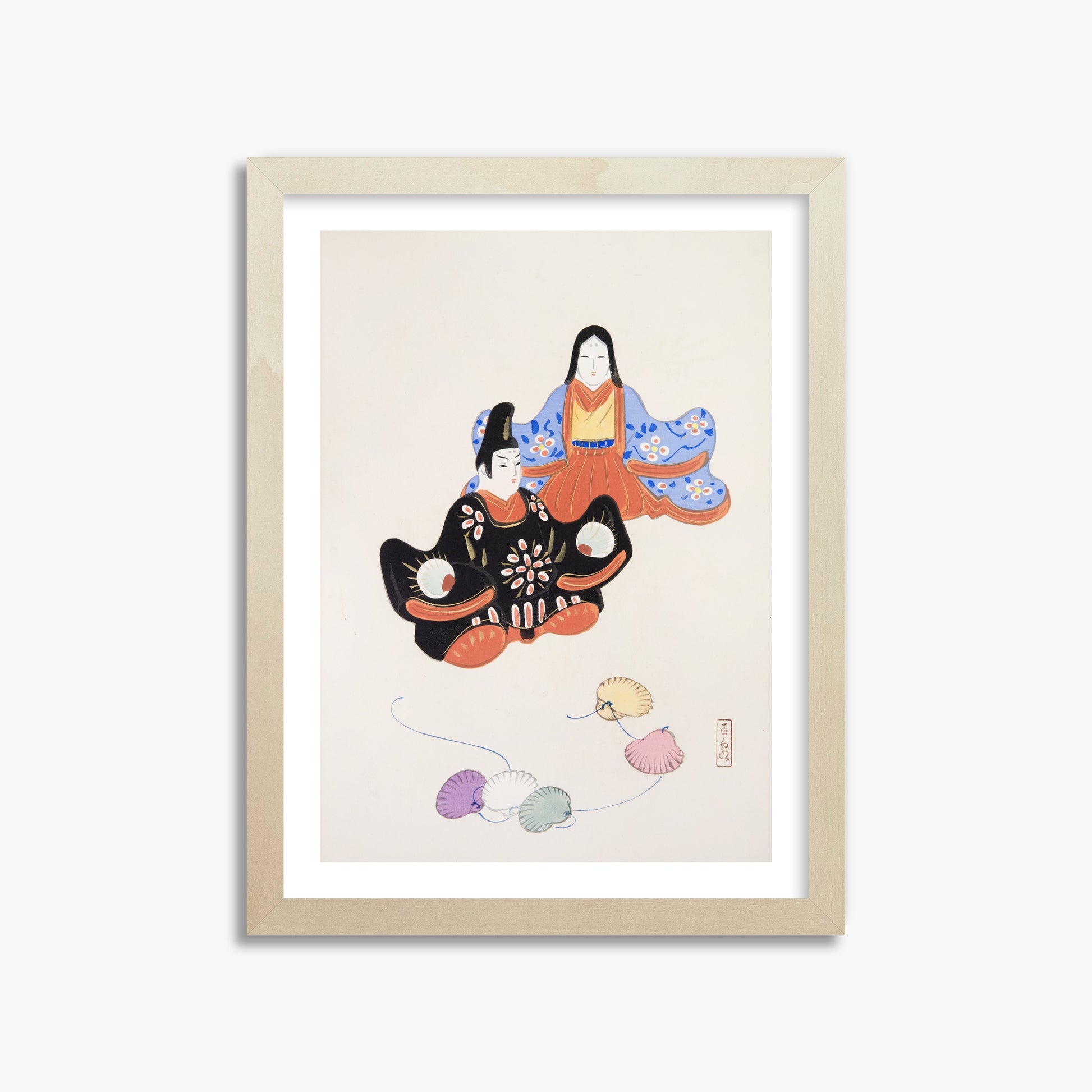 Kawasaki Kyosen: Kyosen’s Collected Illustrations of Japanese Toys Nr. 5 ("Serene Harmony Oriental Art"), 30x40cm Framed Art Reproduction With Lime Wood Frame