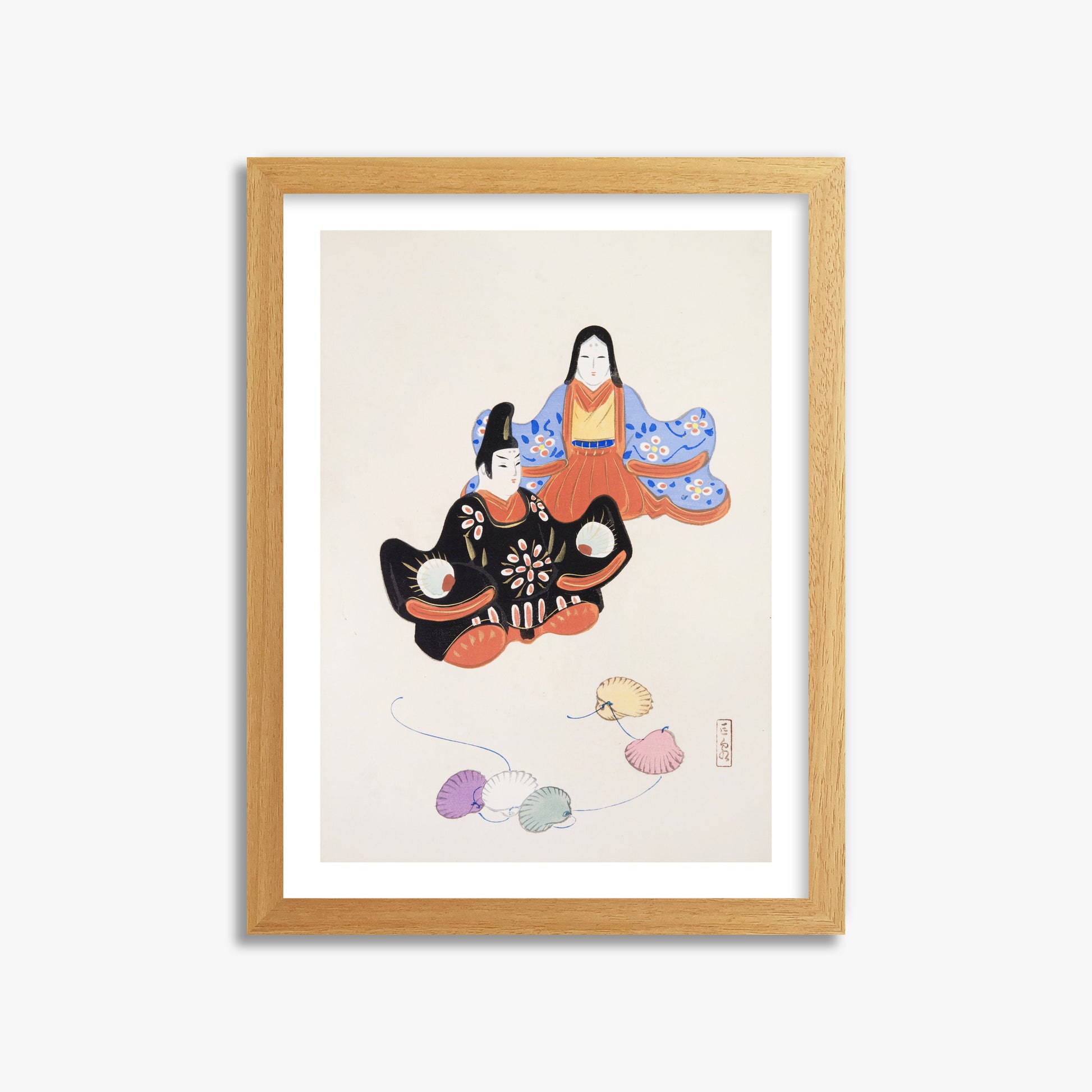 Kawasaki Kyosen: Kyosen’s Collected Illustrations of Japanese Toys Nr. 5 ("Serene Harmony Oriental Art"), 30x40cm Framed Art Reproduction With Oak Frame