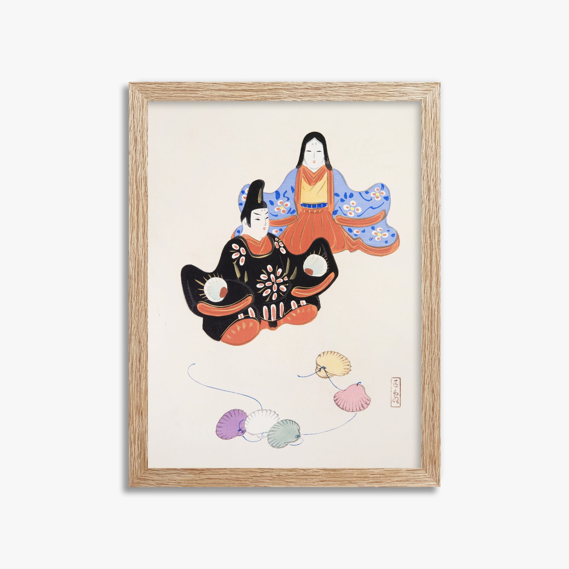 Kawasaki Kyosen: Kyosen’s Collected Illustrations of Japanese Toys Nr. 5 ("Serene Harmony Oriental Art"), 30x40cm Framed Art Reproduction With Raw Oak Frame