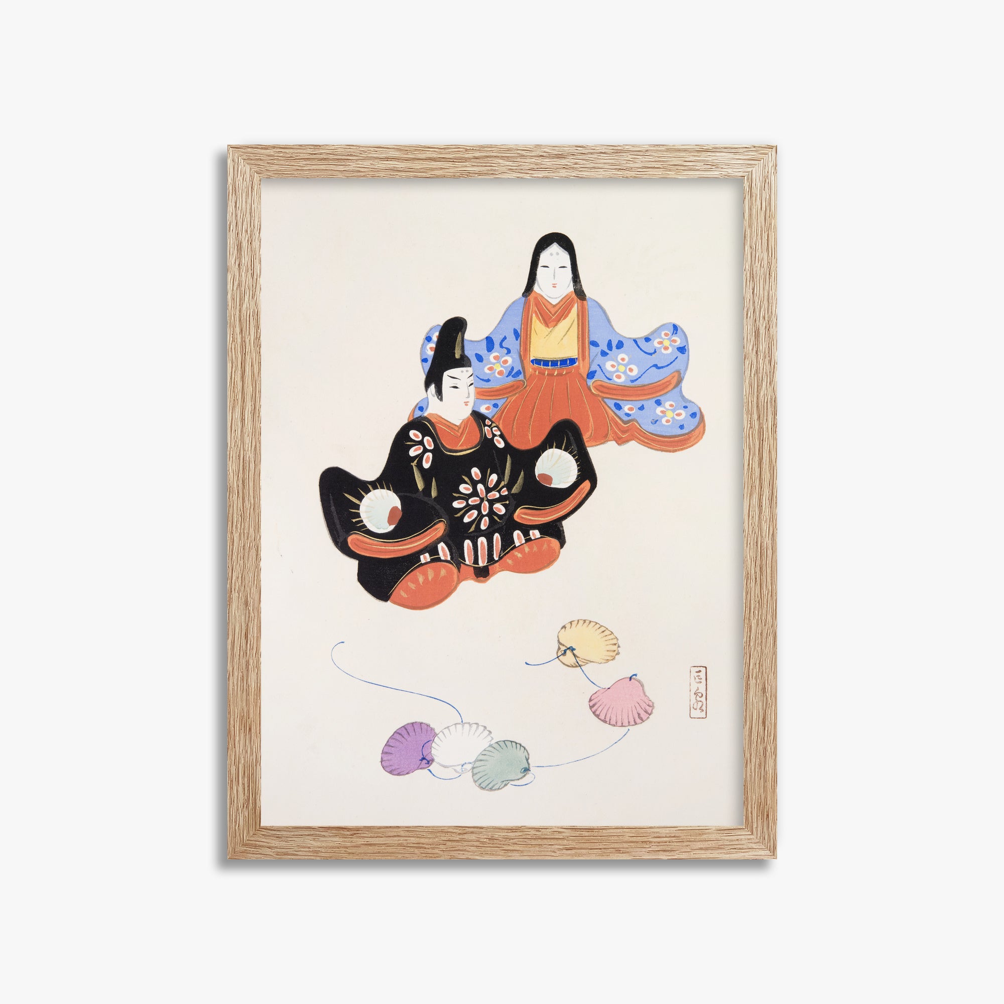 Kawasaki Kyosen: Kyosen’s Collected Illustrations of Japanese Toys Nr. 5 ("Serene Harmony Oriental Art"), 30x40cm Framed Art Reproduction With Raw Oak Frame