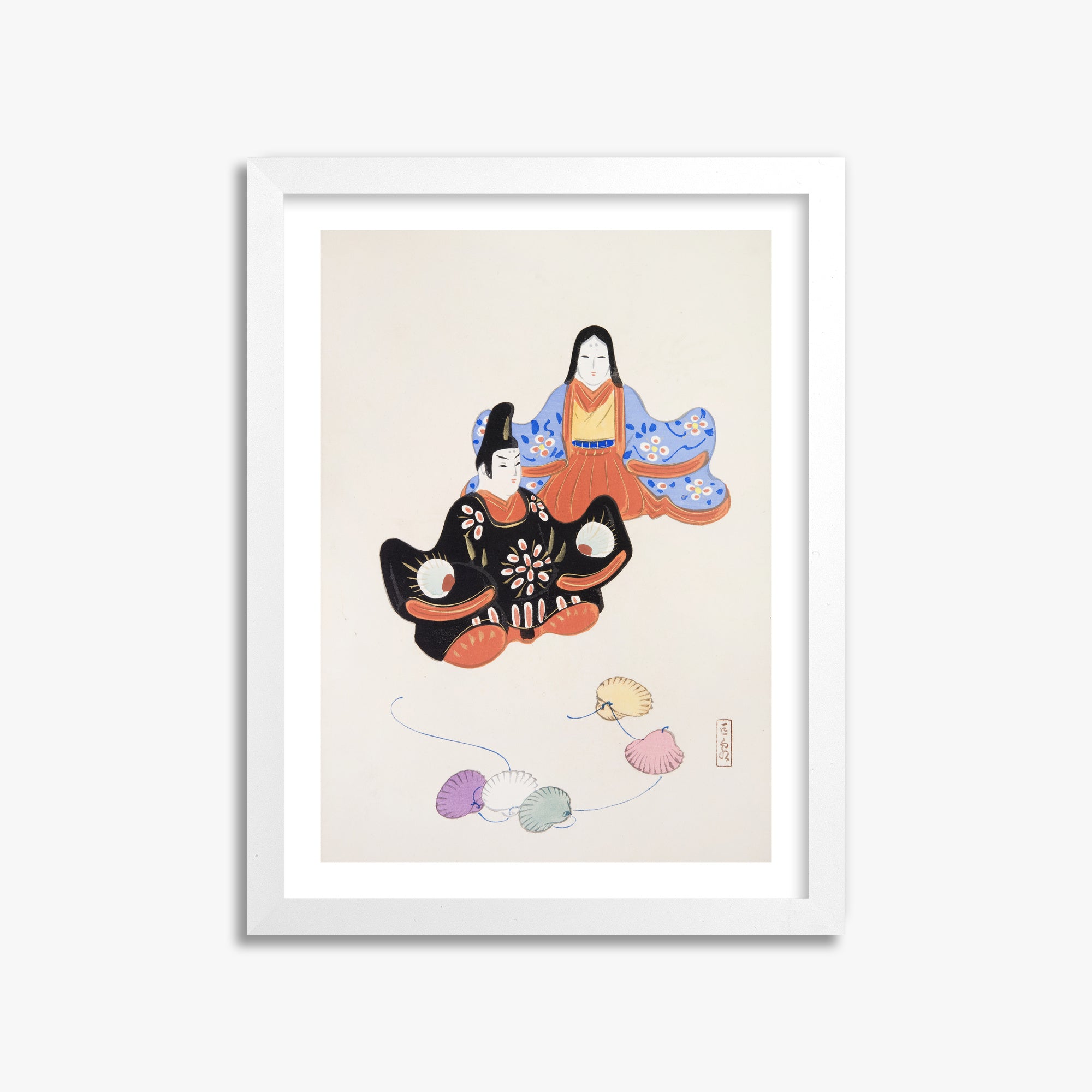 Kawasaki Kyosen: Kyosen’s Collected Illustrations of Japanese Toys Nr. 5 ("Serene Harmony Oriental Art"), 30x40cm Framed Art Reproduction With White Frame