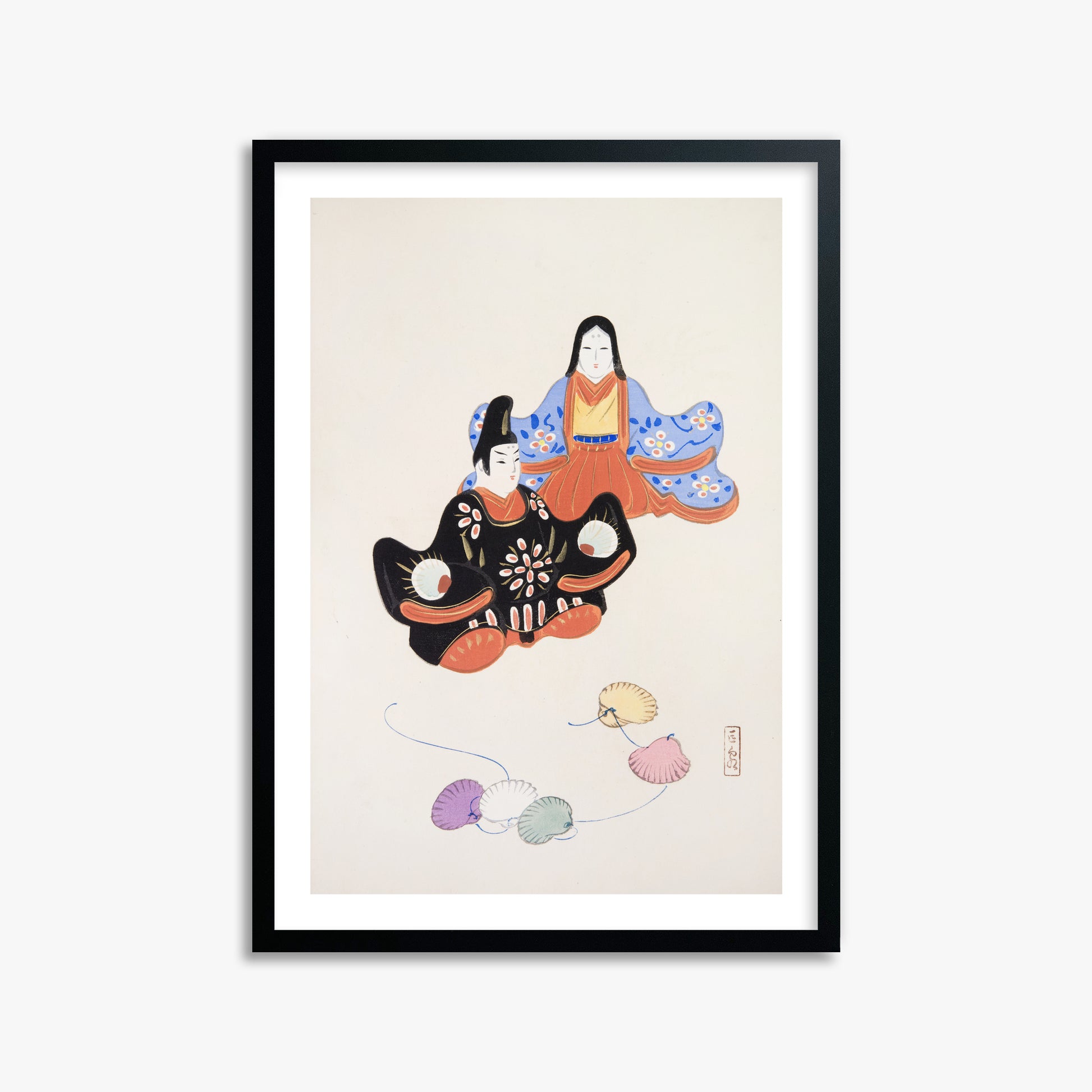 Kawasaki Kyosen: Kyosen’s Collected Illustrations of Japanese Toys Nr. 5 ("Serene Harmony Oriental Art"), 50x70cm Framed Art Reproduction With Black Frame