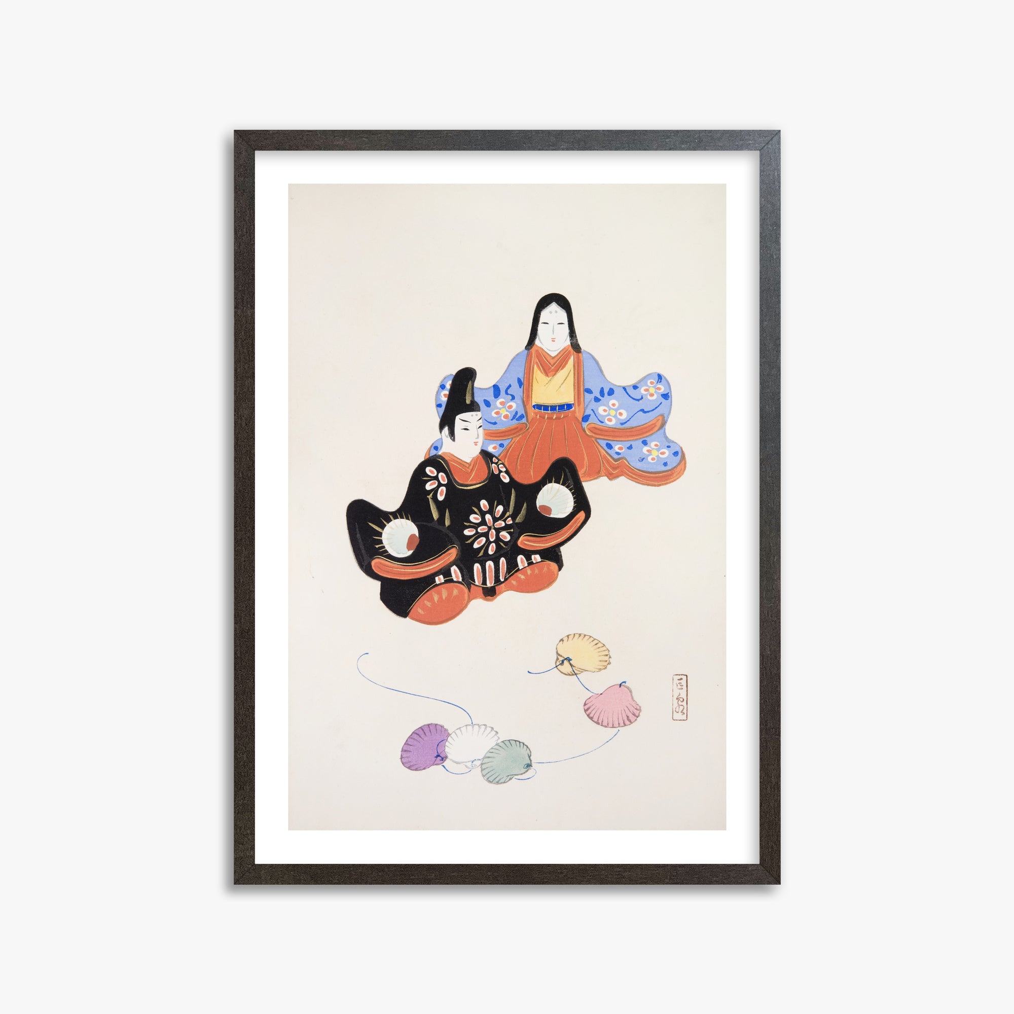 Kawasaki Kyosen: Kyosen’s Collected Illustrations of Japanese Toys Nr. 5 ("Serene Harmony Oriental Art"), 50x70cm Framed Art Reproduction With Espresso Frame