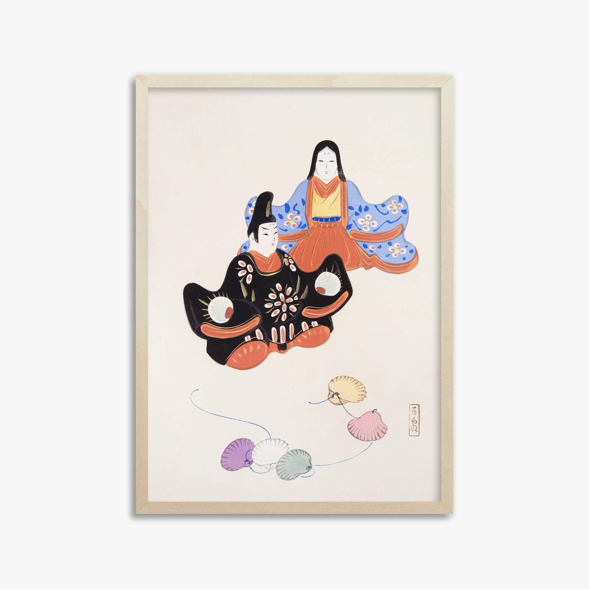 Kawasaki Kyosen: Kyosen’s Collected Illustrations of Japanese Toys Nr. 5 ("Serene Harmony Oriental Art"), 50x70cm Framed Art Reproduction With Lime Wood Frame