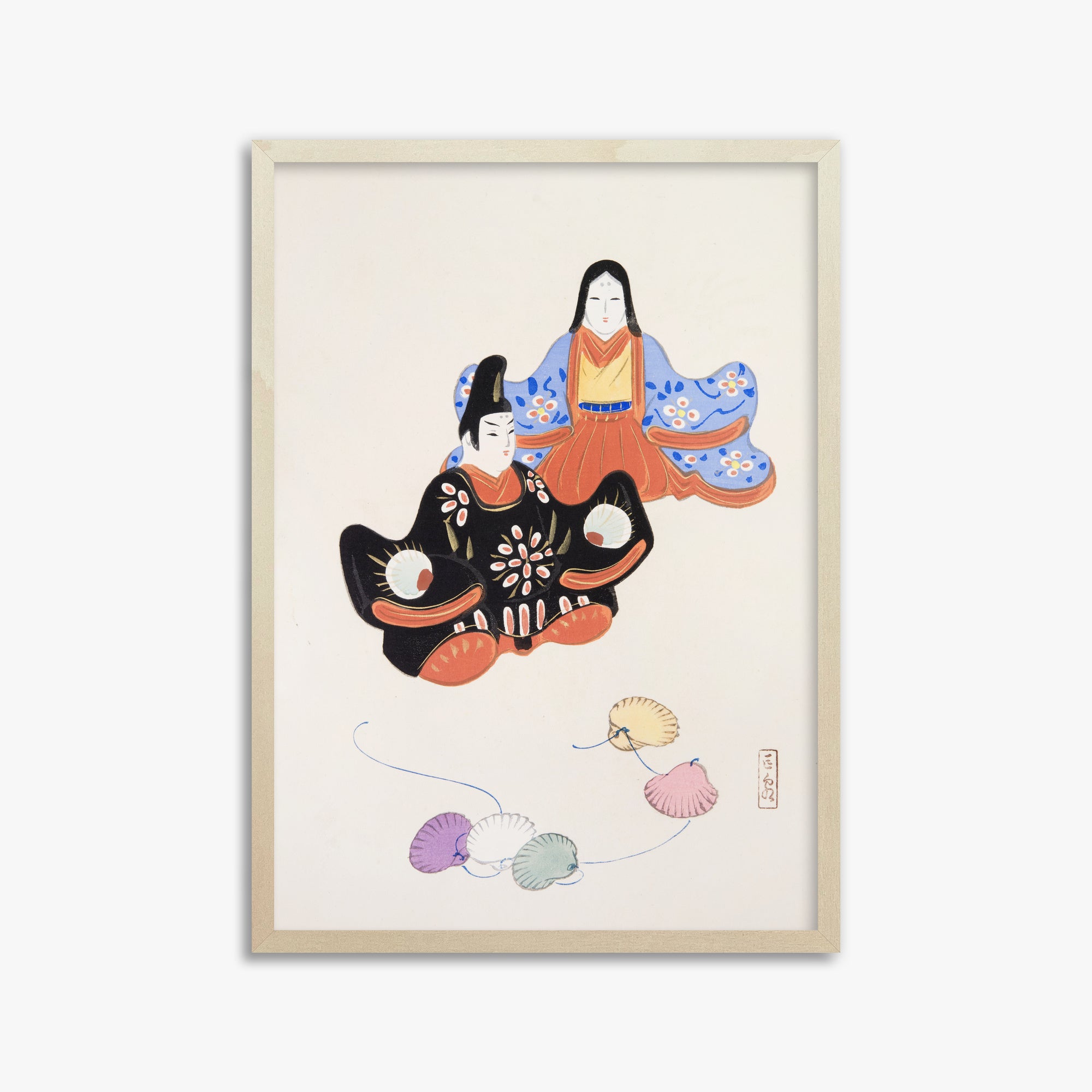 Kawasaki Kyosen: Kyosen’s Collected Illustrations of Japanese Toys Nr. 5 ("Serene Harmony Oriental Art"), 50x70cm Framed Art Reproduction With Lime Wood Frame