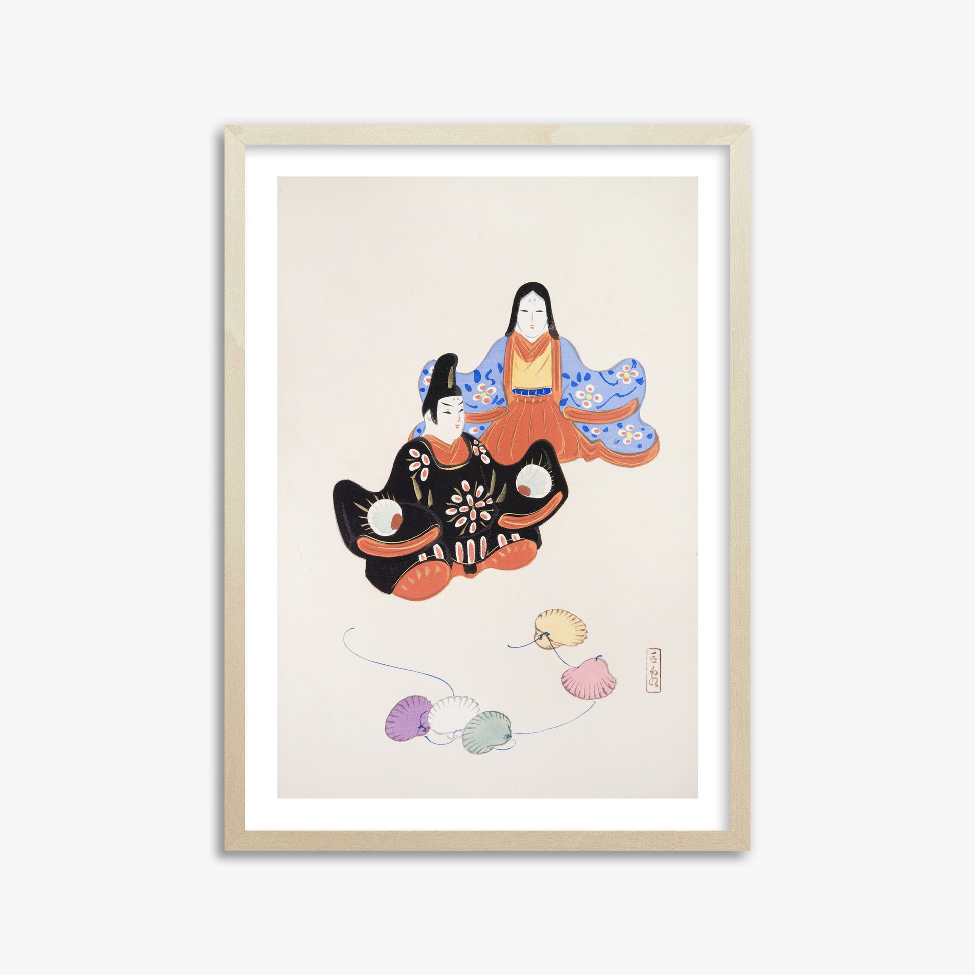 Kawasaki Kyosen: Kyosen’s Collected Illustrations of Japanese Toys Nr. 5 ("Serene Harmony Oriental Art"), 50x70cm Framed Art Reproduction With Lime Wood Frame