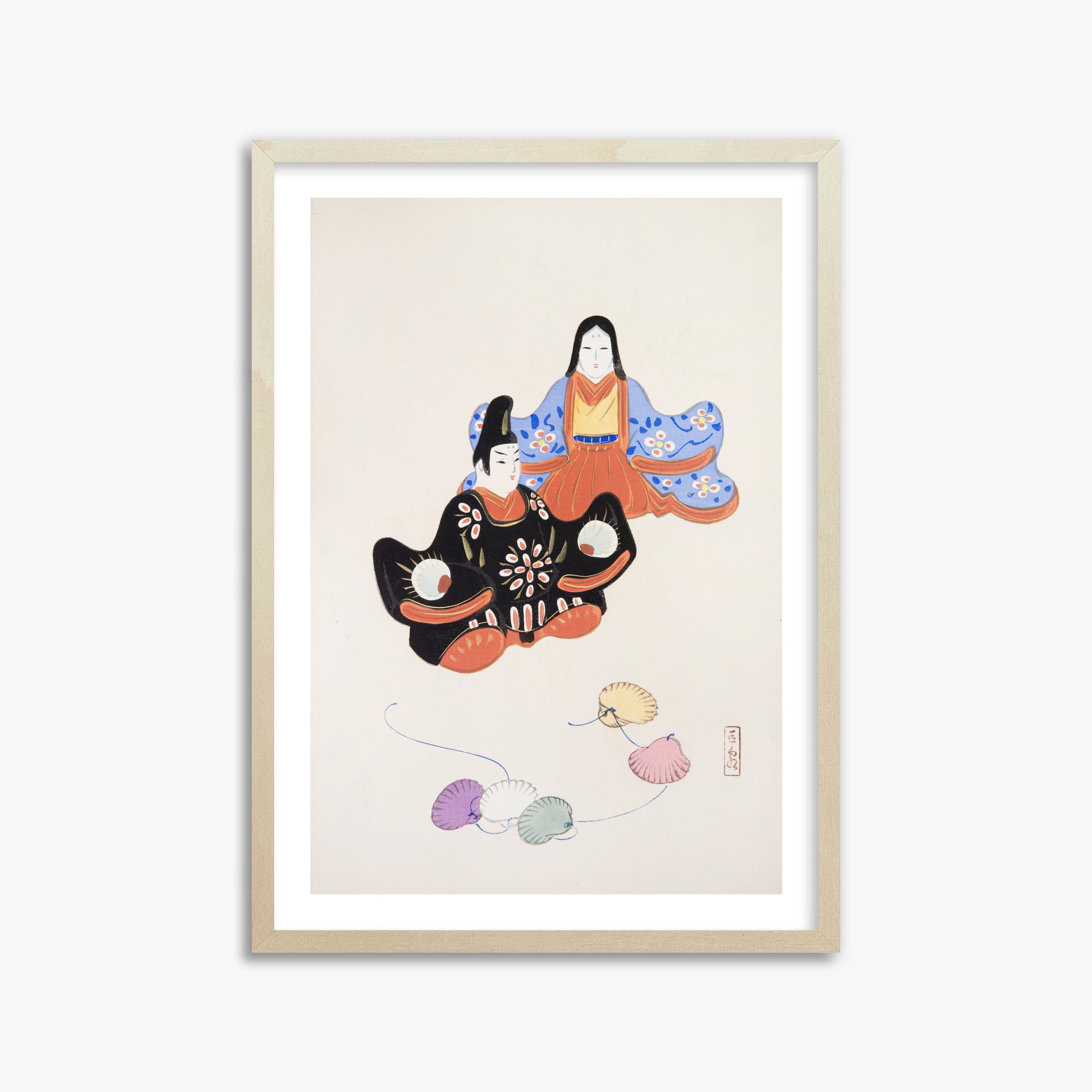 Kawasaki Kyosen: Kyosen’s Collected Illustrations of Japanese Toys Nr. 5 ("Serene Harmony Oriental Art"), 50x70cm Framed Art Reproduction With Lime Wood Frame