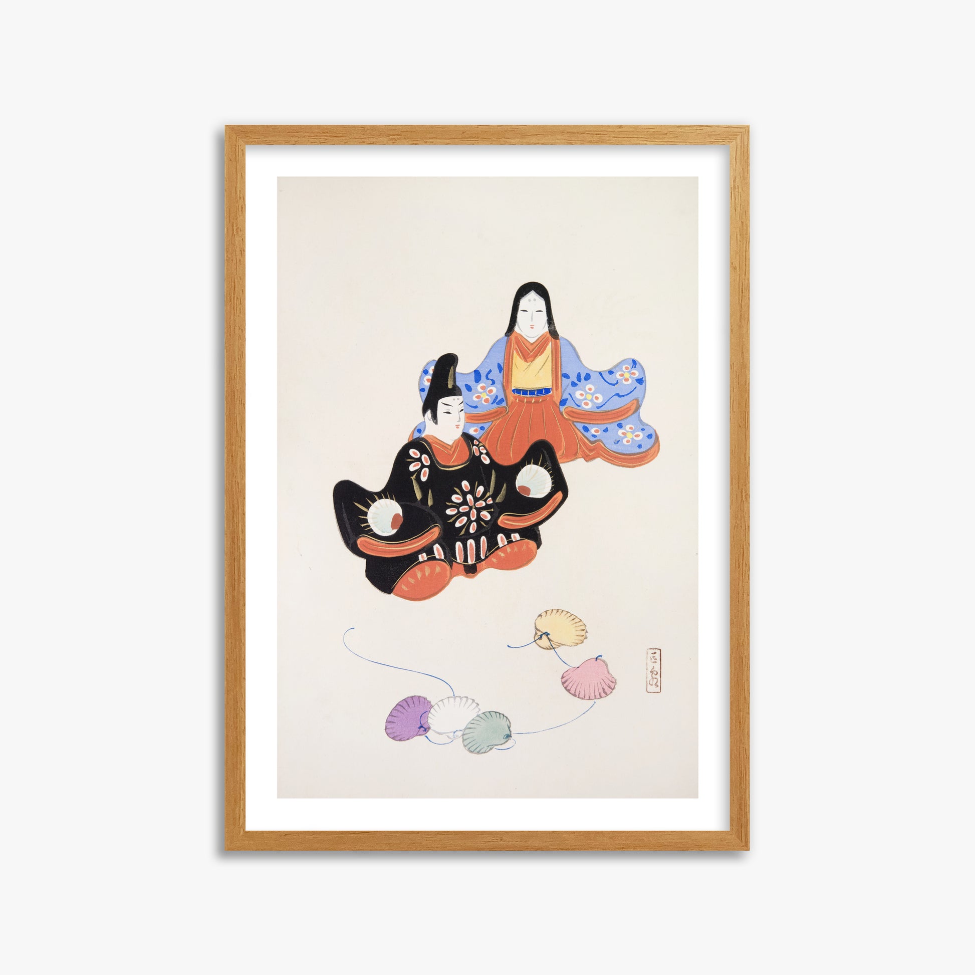 Kawasaki Kyosen: Kyosen’s Collected Illustrations of Japanese Toys Nr. 5 ("Serene Harmony Oriental Art"), 50x70cm Framed Art Reproduction With Oak Frame
