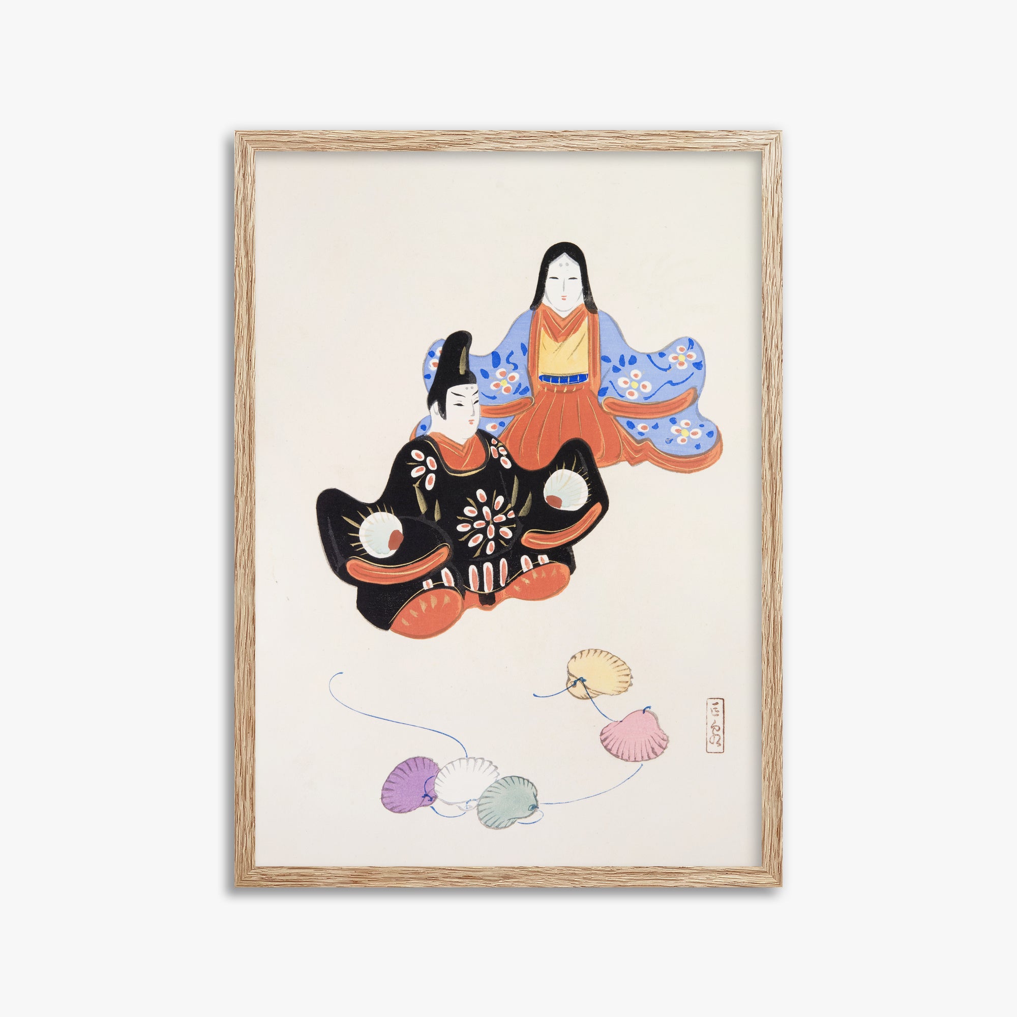 Kawasaki Kyosen: Kyosen’s Collected Illustrations of Japanese Toys Nr. 5 ("Serene Harmony Oriental Art"), 50x70cm Framed Art Reproduction With Raw Oak Frame