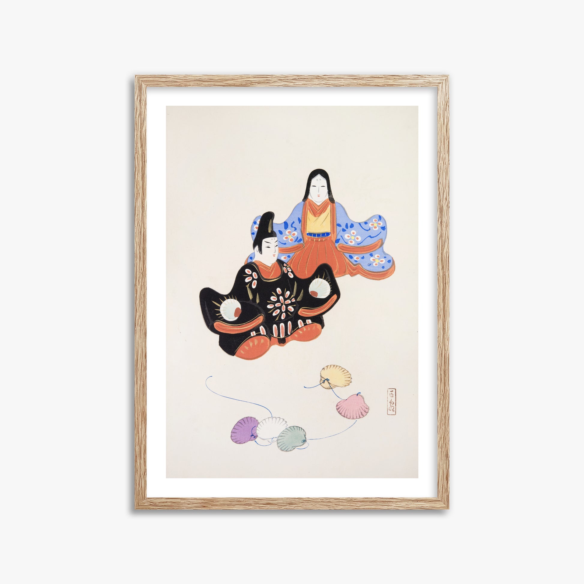 Kawasaki Kyosen: Kyosen’s Collected Illustrations of Japanese Toys Nr. 5 ("Serene Harmony Oriental Art"), 50x70cm Framed Art Reproduction With Raw Oak Frame