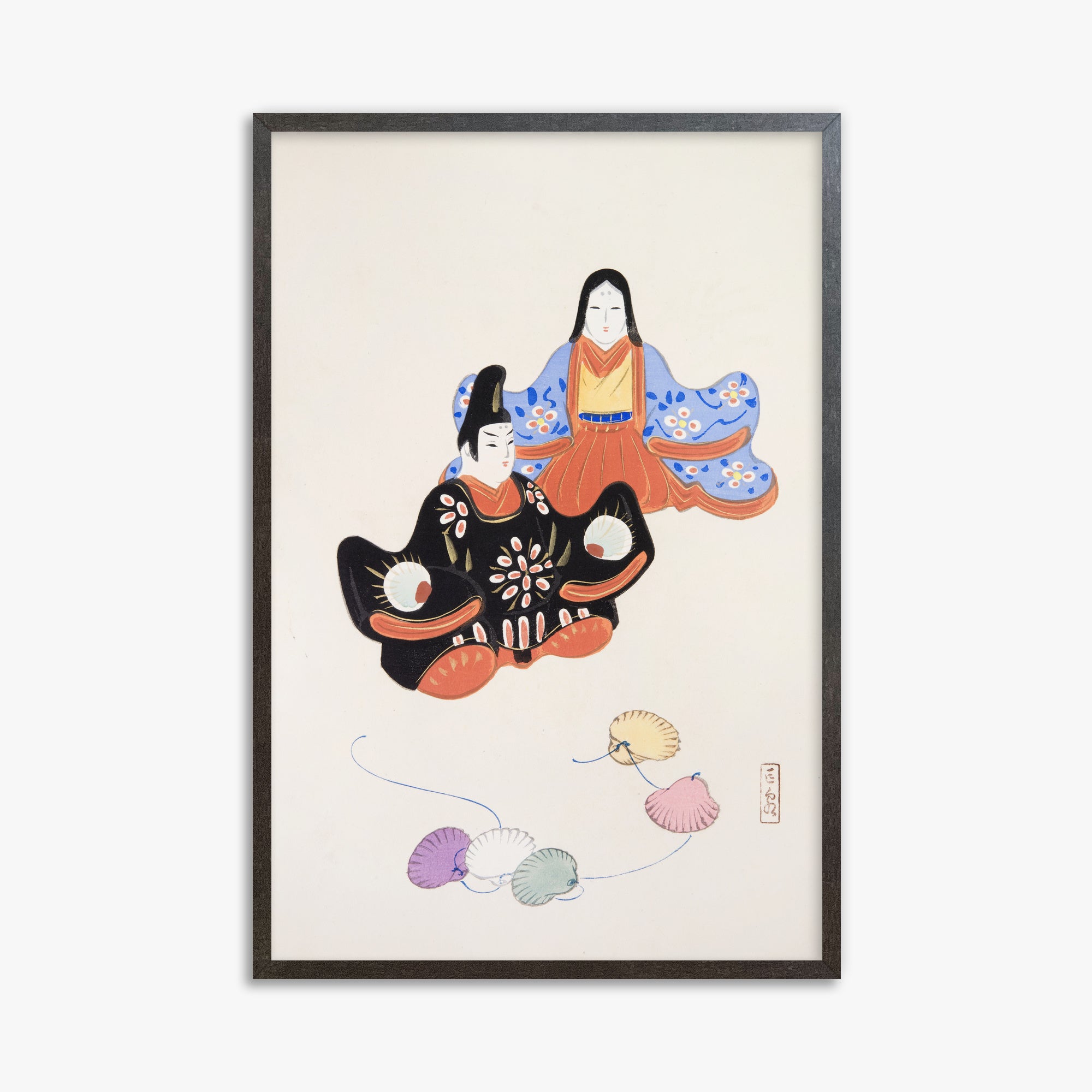 Kawasaki Kyosen: Kyosen’s Collected Illustrations of Japanese Toys Nr. 5 ("Serene Harmony Oriental Art"), 61x91cm Framed Art Reproduction With Espresso Frame