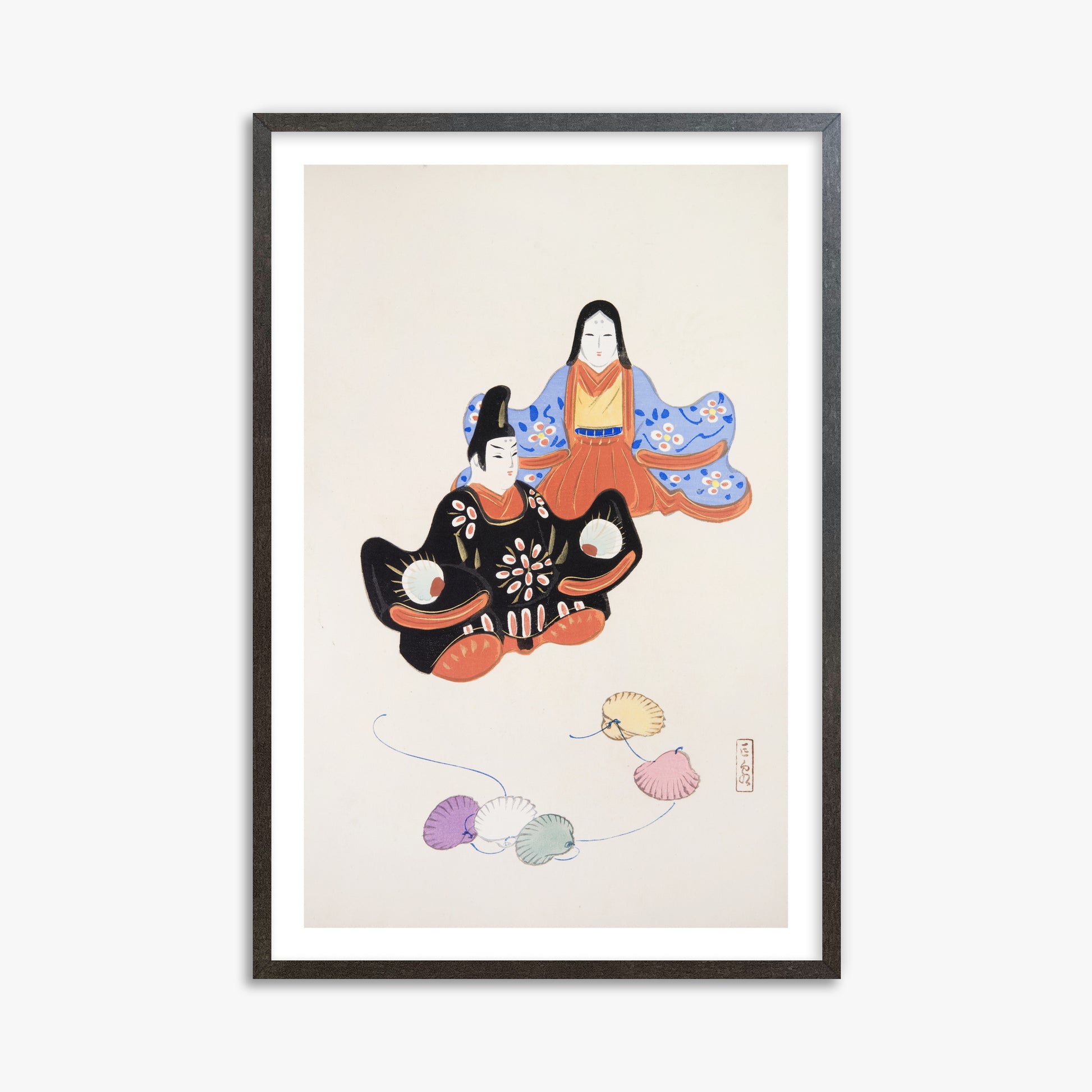 Kawasaki Kyosen: Kyosen’s Collected Illustrations of Japanese Toys Nr. 5 ("Serene Harmony Oriental Art"), 61x91cm Framed Art Reproduction With Espresso Frame