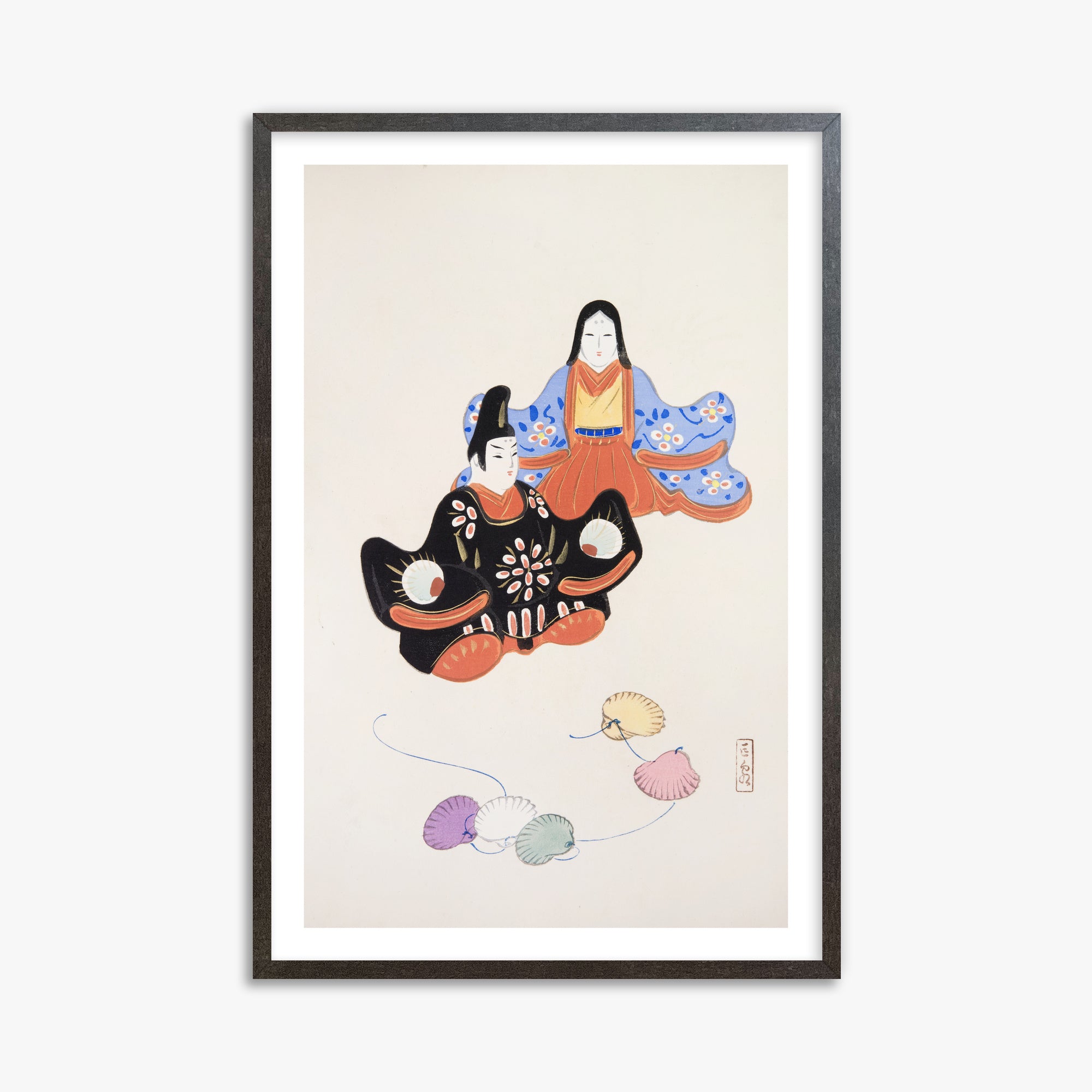 Kawasaki Kyosen: Kyosen’s Collected Illustrations of Japanese Toys Nr. 5 ("Serene Harmony Oriental Art"), 61x91cm Framed Art Reproduction With Espresso Frame