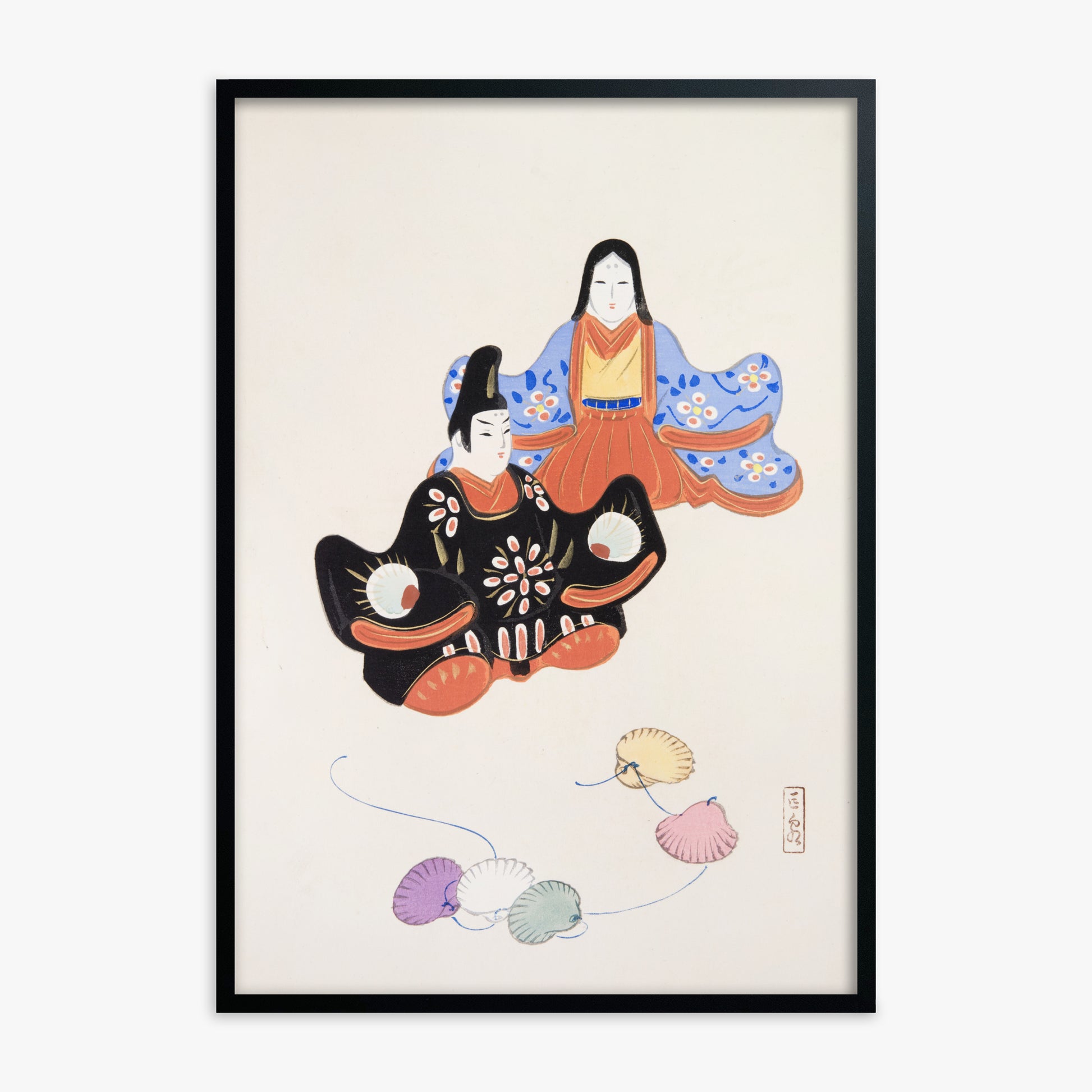 Kawasaki Kyosen: Kyosen’s Collected Illustrations of Japanese Toys Nr. 5 ("Serene Harmony Oriental Art"), Black Framed Art Reproduction With Black Frame