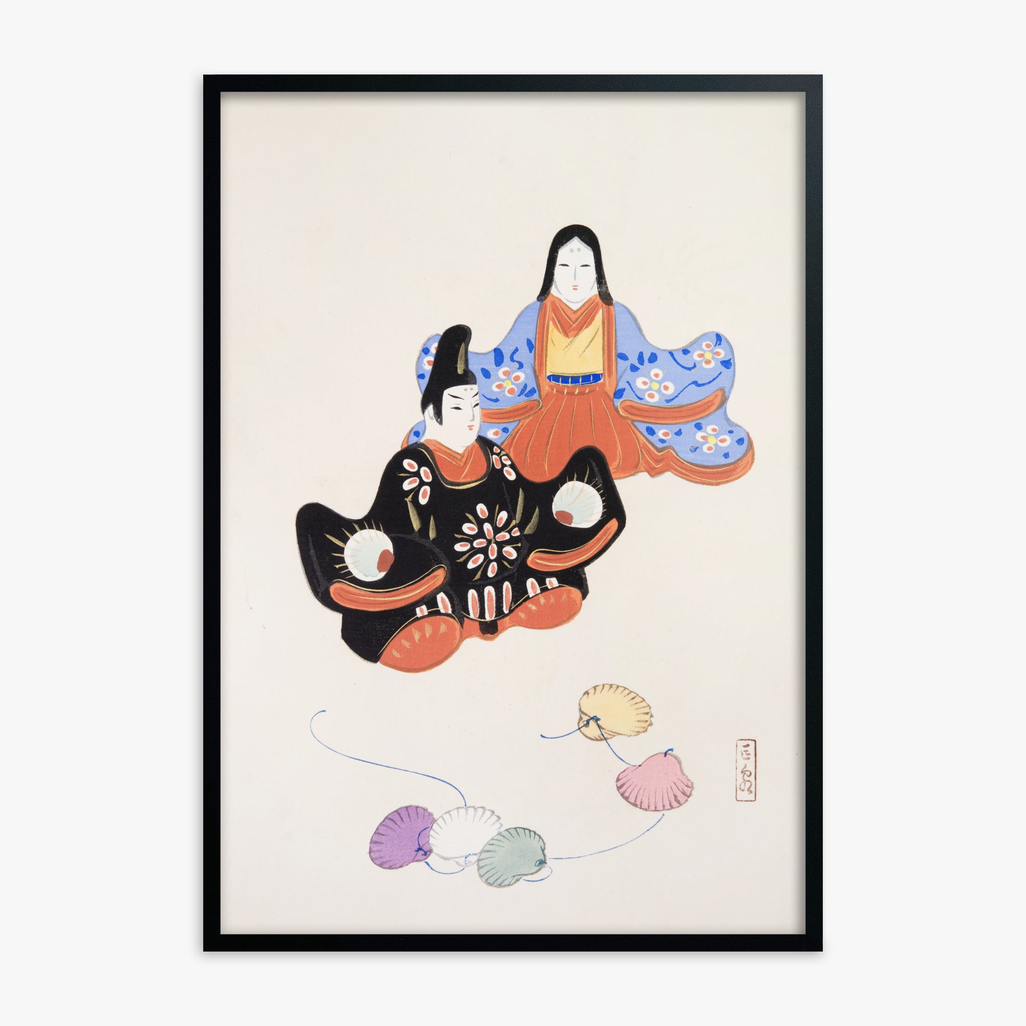 Kawasaki Kyosen: Kyosen’s Collected Illustrations of Japanese Toys Nr. 5 ("Serene Harmony Oriental Art"), Black Framed Art Reproduction With Black Frame