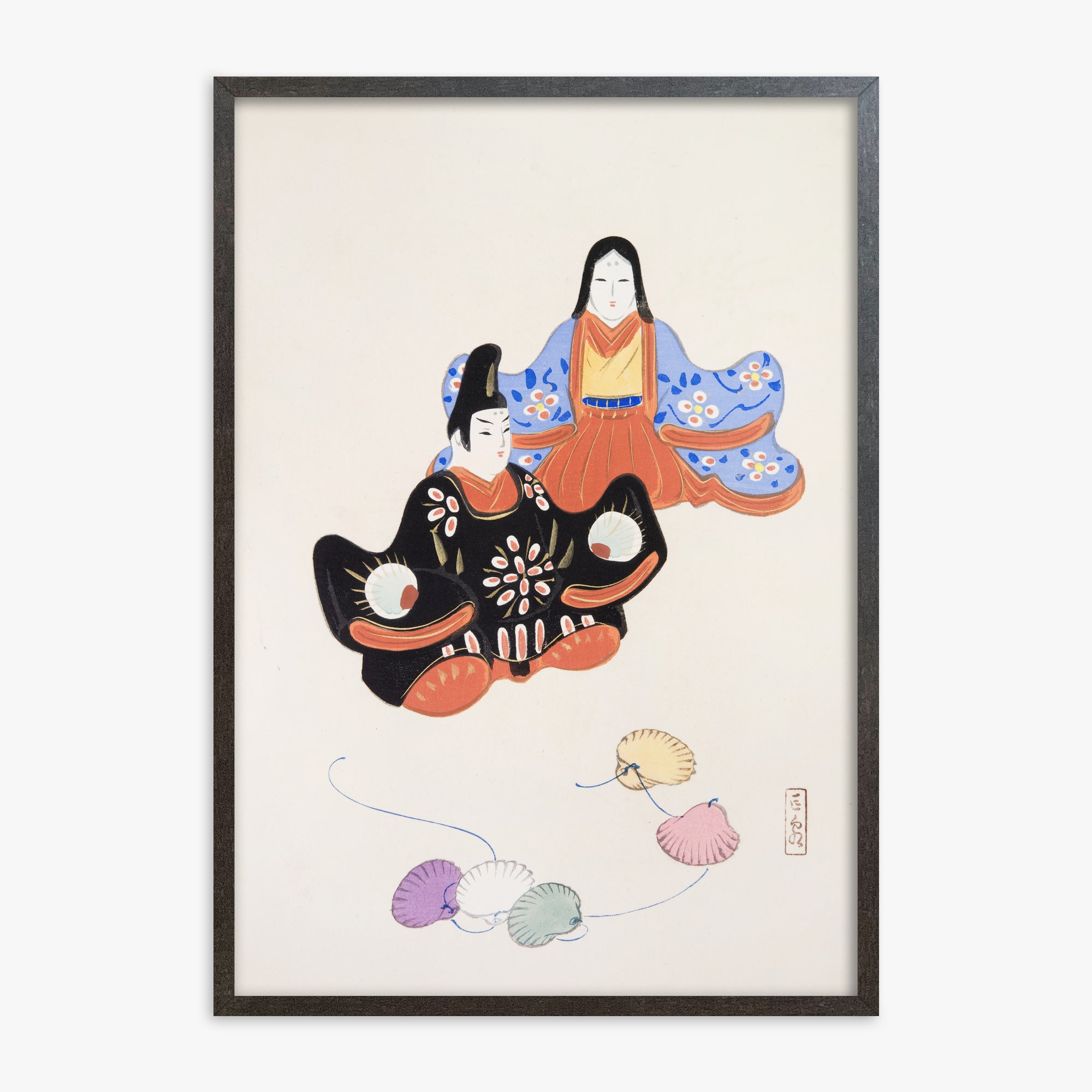 Kawasaki Kyosen: Kyosen’s Collected Illustrations of Japanese Toys Nr. 5 ("Serene Harmony Oriental Art"), 70x100cm Framed Art Reproduction With Espresso Frame
