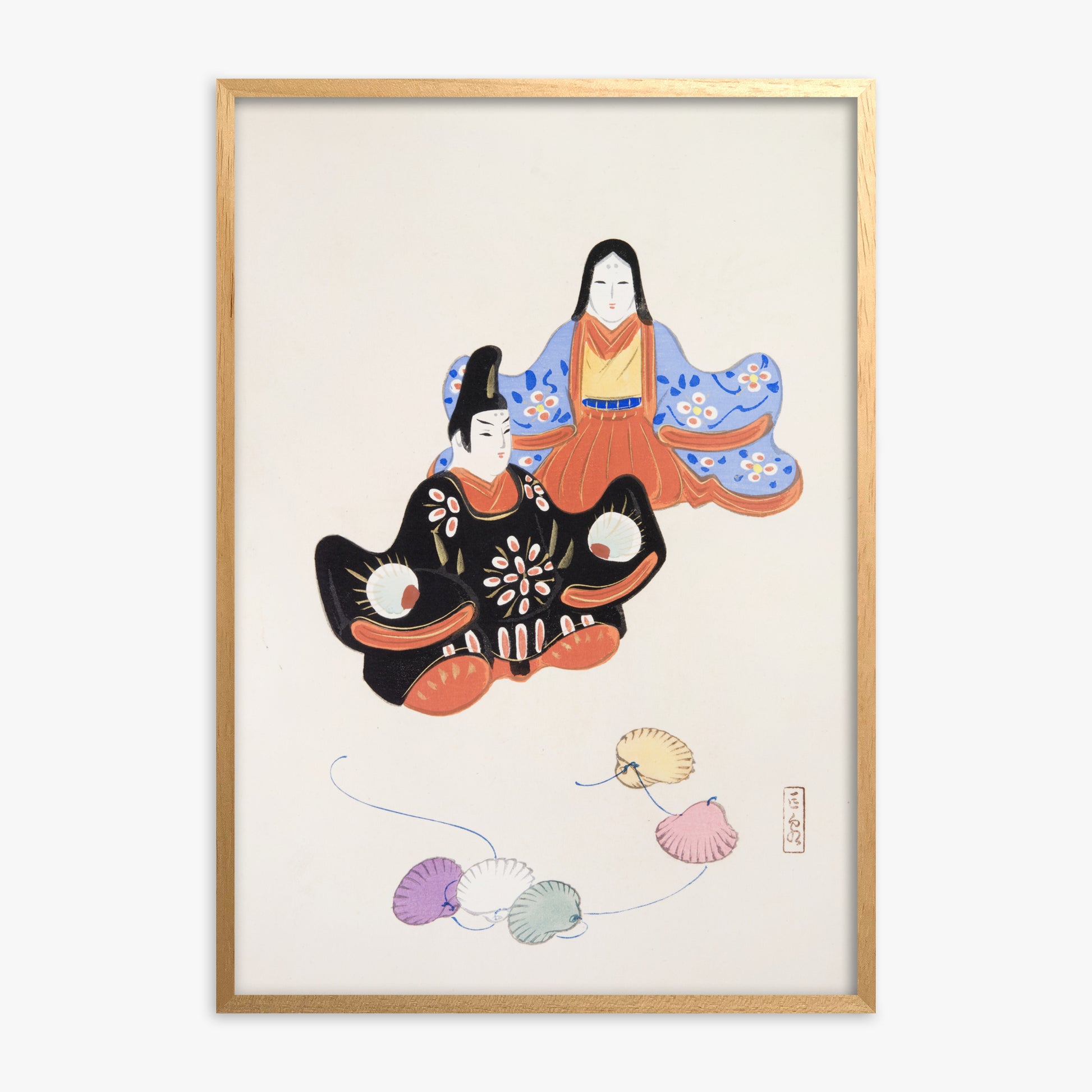 Kawasaki Kyosen: Kyosen’s Collected Illustrations of Japanese Toys Nr. 5 ("Serene Harmony Oriental Art"), Oak Framed Art Reproduction With Oak Frame