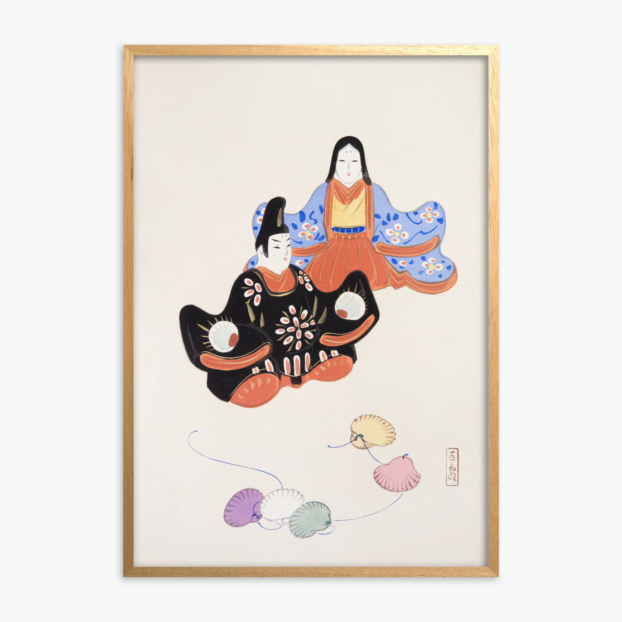 Kawasaki Kyosen: Kyosen’s Collected Illustrations of Japanese Toys Nr. 5 ("Serene Harmony Oriental Art"), Oak Framed Art Reproduction With Oak Frame