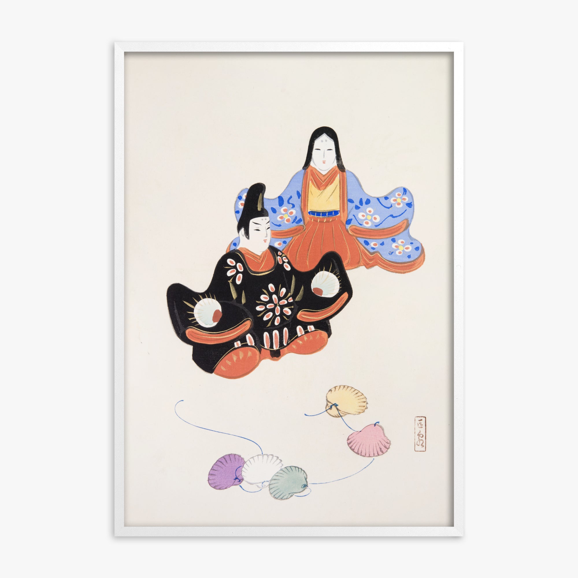 Kawasaki Kyosen: Kyosen’s Collected Illustrations of Japanese Toys Nr. 5 ("Serene Harmony Oriental Art"), White Framed Art Reproduction With White Frame
