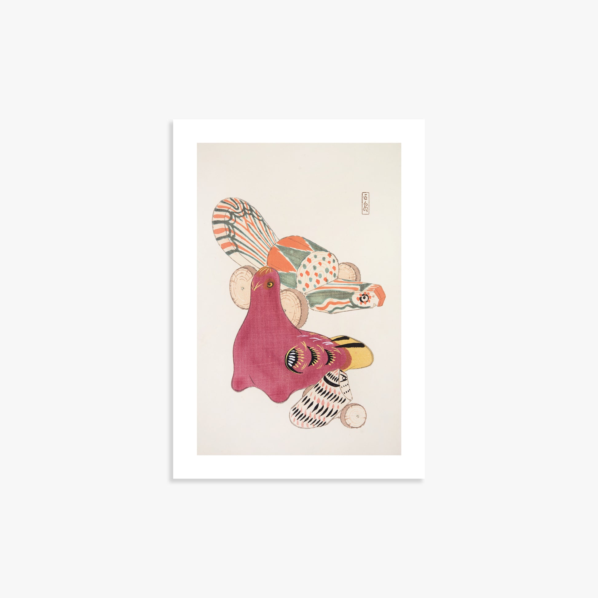 Kawasaki Kyosen: Kyosen’s Collected Illustrations of Japanese Toys Nr. 6 ("Patchwork Bird"), 21x30cm Art Reproduction Unframed