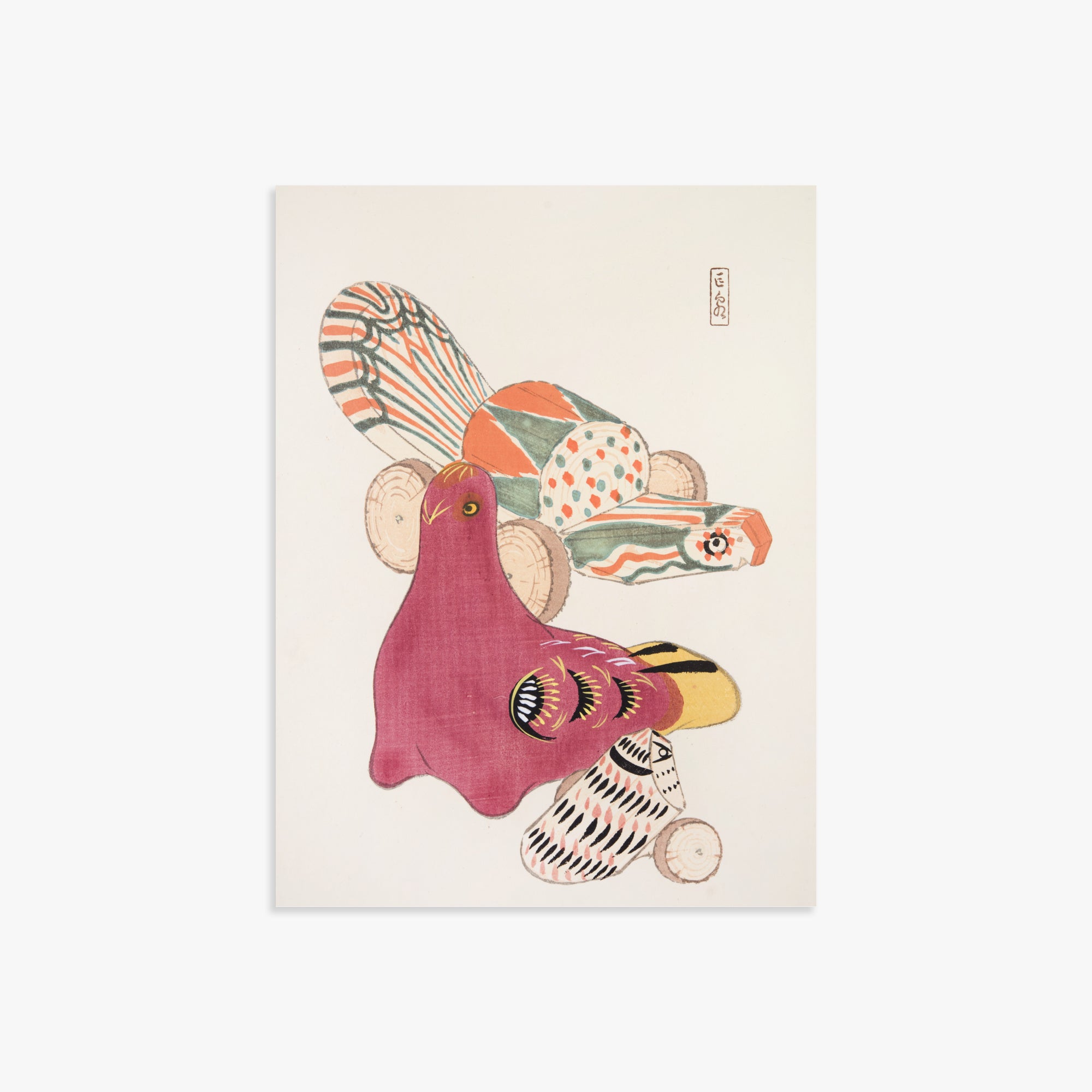 Kawasaki Kyosen: Kyosen’s Collected Illustrations of Japanese Toys Nr. 6 ("Patchwork Bird"), 30x40cm Art Reproduction Unframed