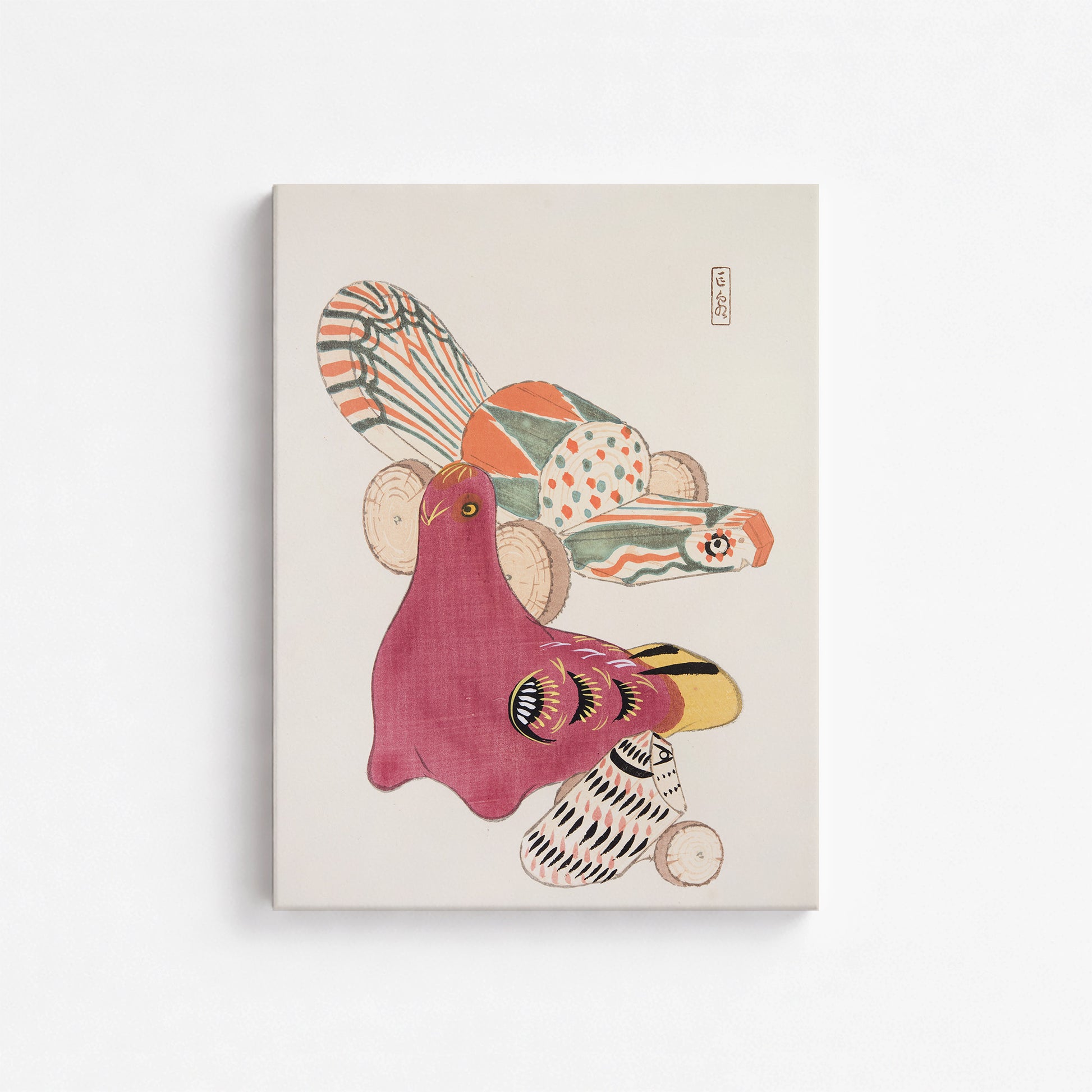 Kawasaki Kyosen: Kyosen’s Collected Illustrations of Japanese Toys Nr. 6 ("Patchwork Bird"), 30x40cm Satin Canvas Art Reproduction