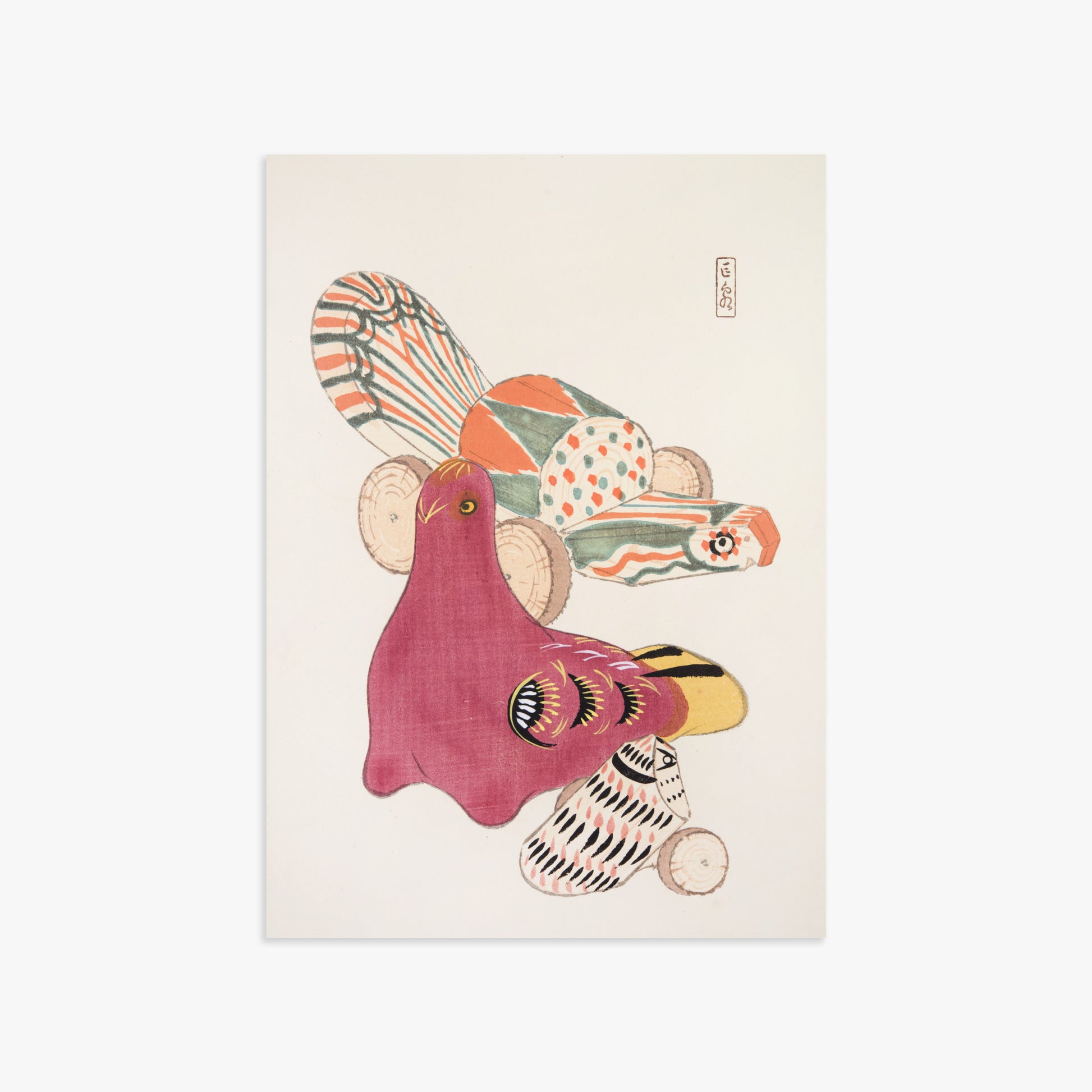 Kawasaki Kyosen: Kyosen’s Collected Illustrations of Japanese Toys Nr. 6 ("Patchwork Bird"), 50x70cm Art Reproduction Unframed