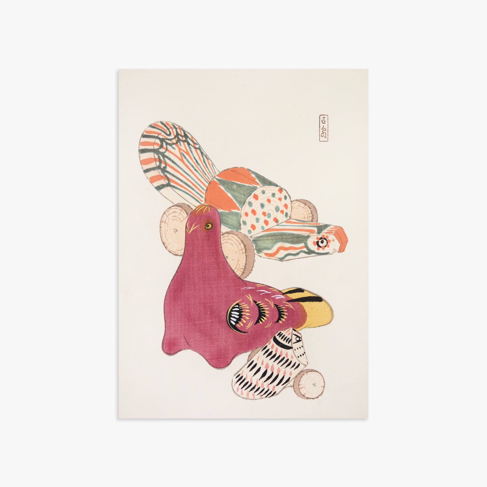 Kawasaki Kyosen: Kyosen’s Collected Illustrations of Japanese Toys Nr. 6 ("Patchwork Bird"), 50x70cm Art Reproduction Unframed