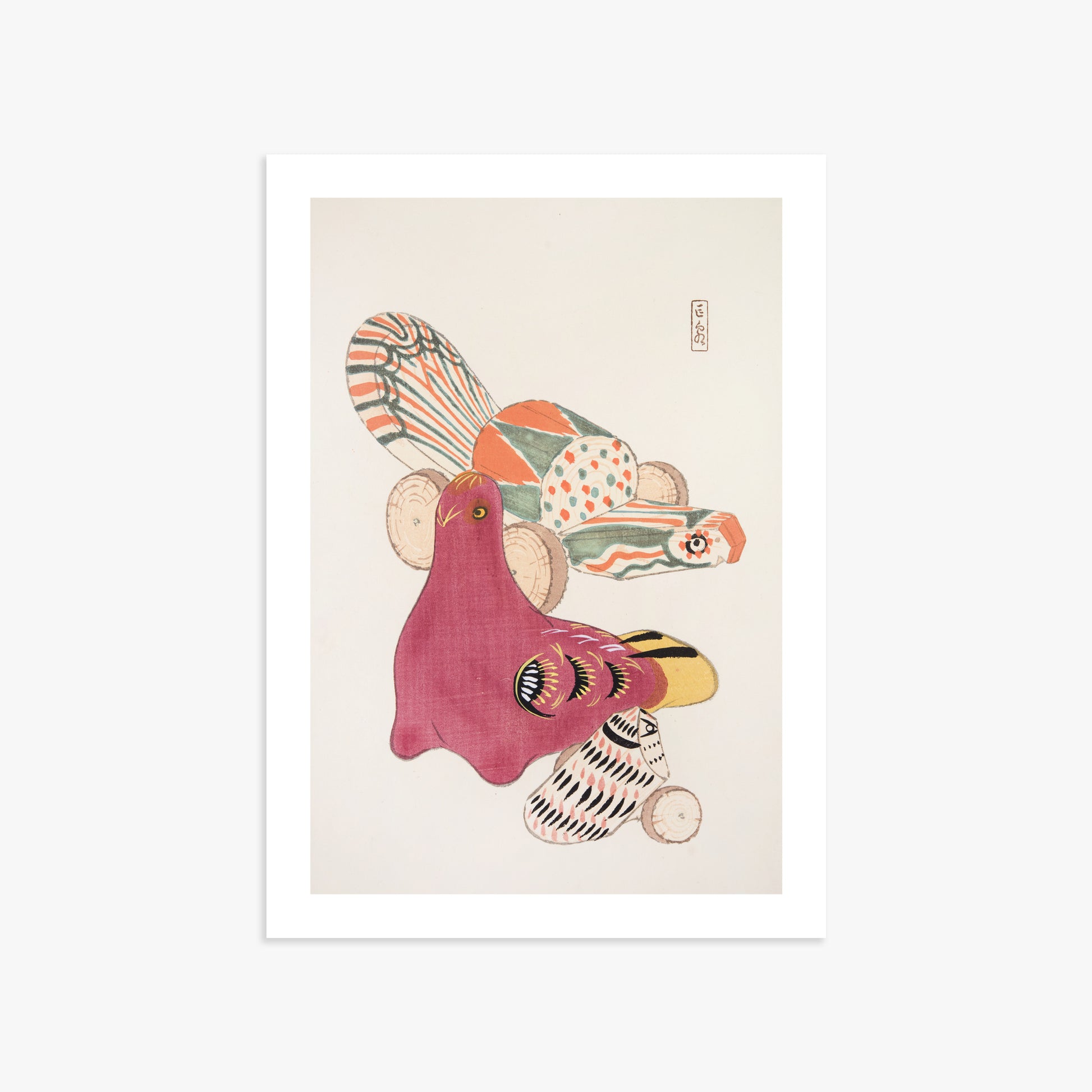 Kawasaki Kyosen: Kyosen’s Collected Illustrations of Japanese Toys Nr. 6 ("Patchwork Bird"), 50x70cm Art Reproduction Unframed