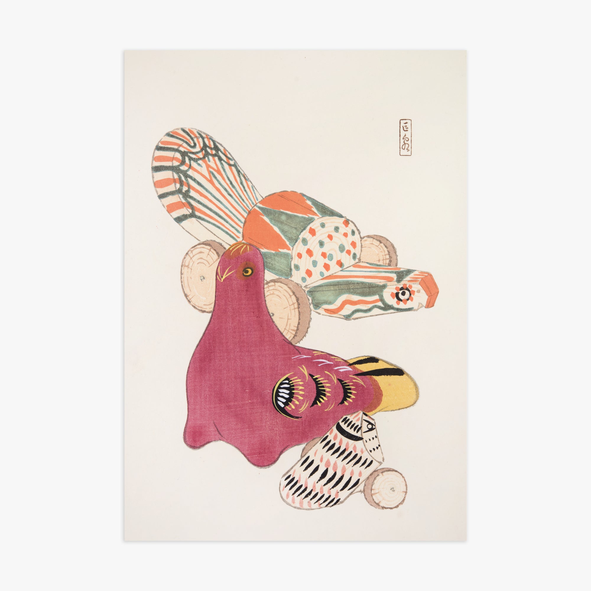 Kawasaki Kyosen: Kyosen’s Collected Illustrations of Japanese Toys Nr. 6 ("Patchwork Bird"), 70x100cm Art Reproduction Unframed