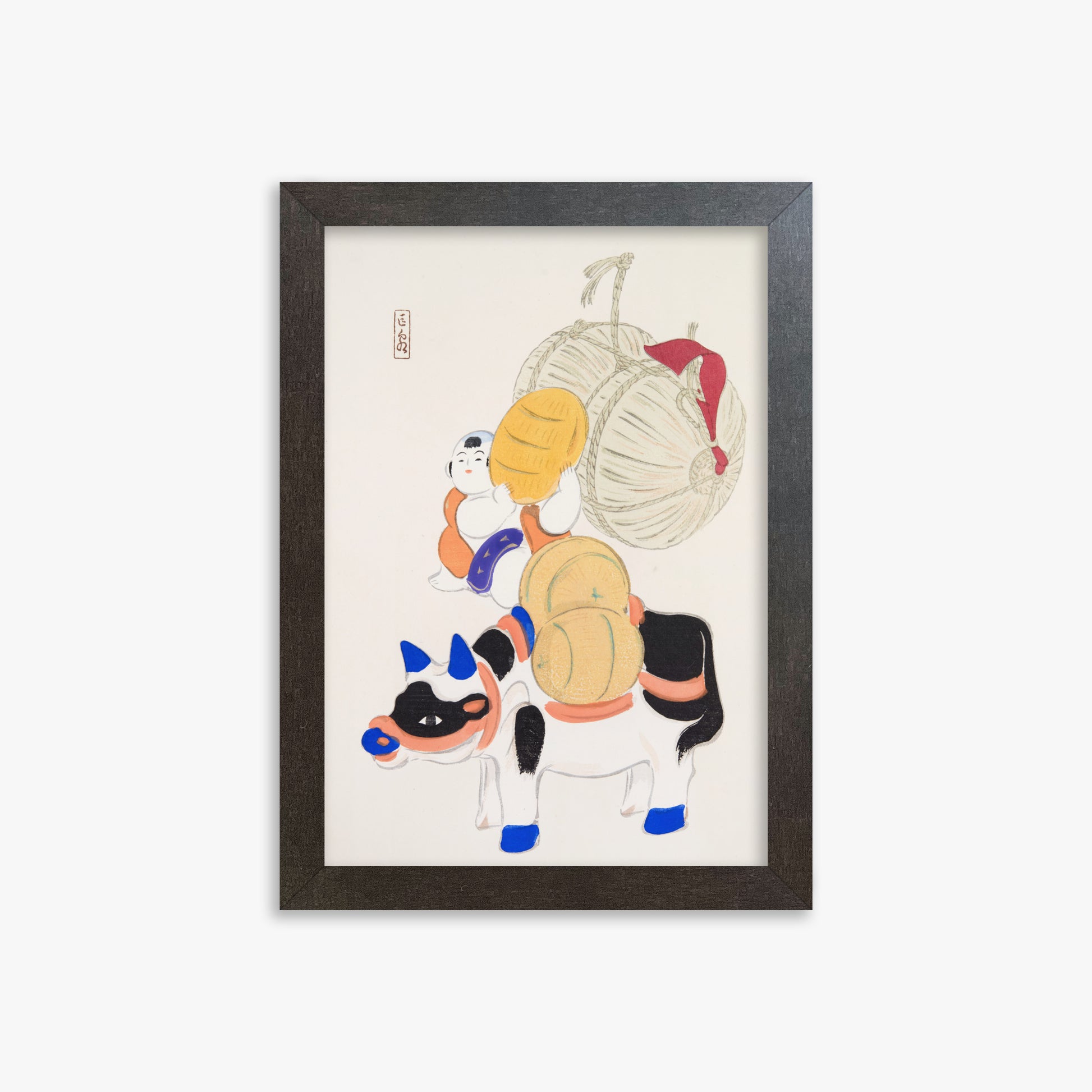 Kawasaki Kyosen: Kyosen’s Collected Illustrations of Japanese Toys Nr. 7 ("Harvest Journey"), 21x30cm Framed Art Reproduction With Espresso Frame