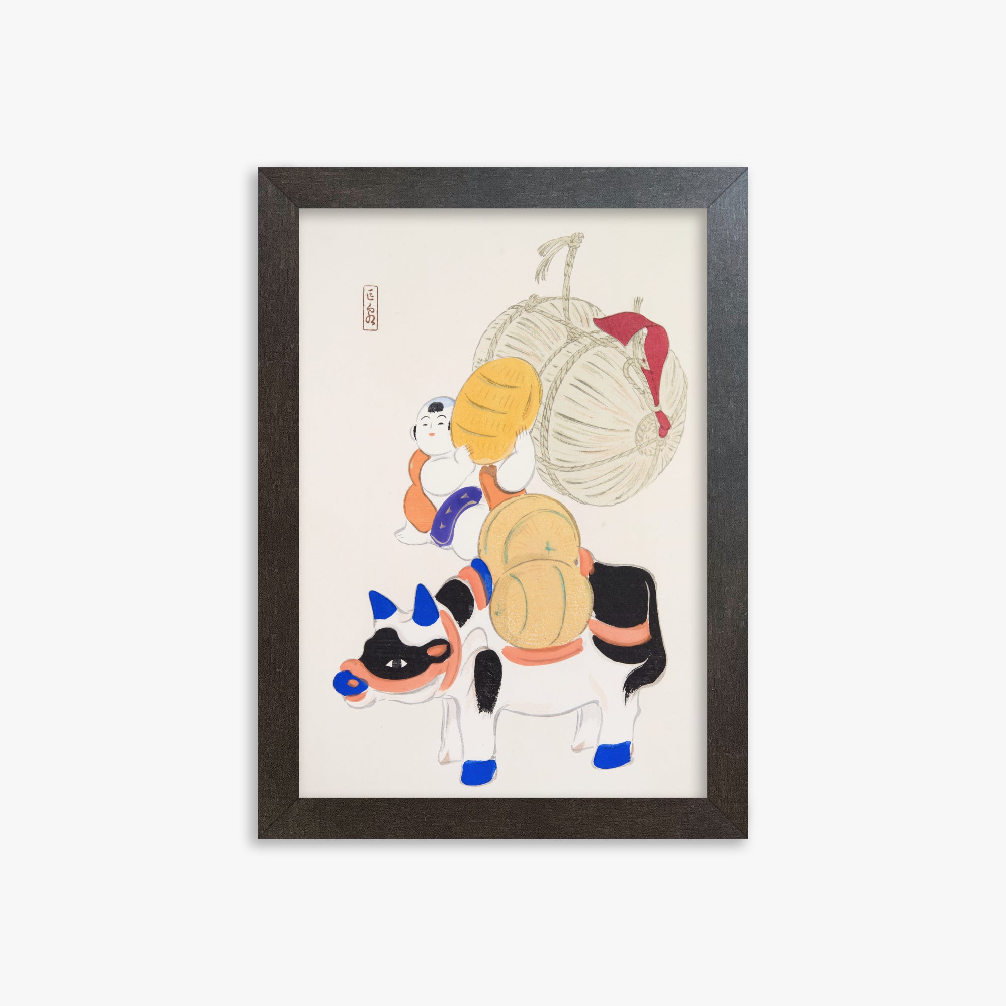 Kawasaki Kyosen: Kyosen’s Collected Illustrations of Japanese Toys Nr. 7 ("Harvest Journey"), 21x30cm Framed Art Reproduction With Espresso Frame