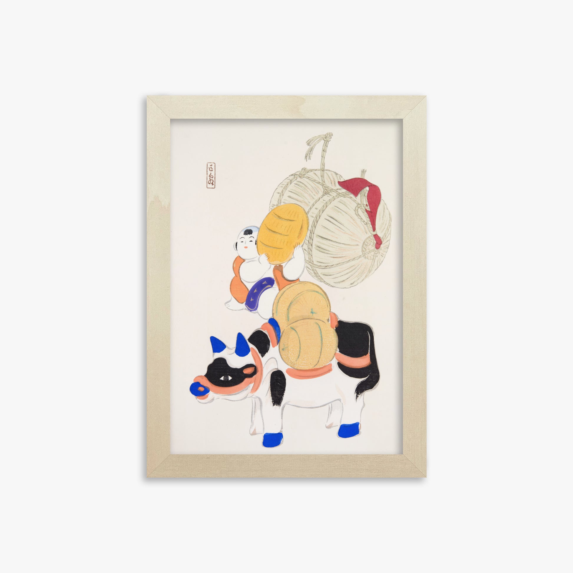 Kawasaki Kyosen: Kyosen’s Collected Illustrations of Japanese Toys Nr. 7 ("Harvest Journey"), 21x30cm Framed Art Reproduction With Lime Wood Frame