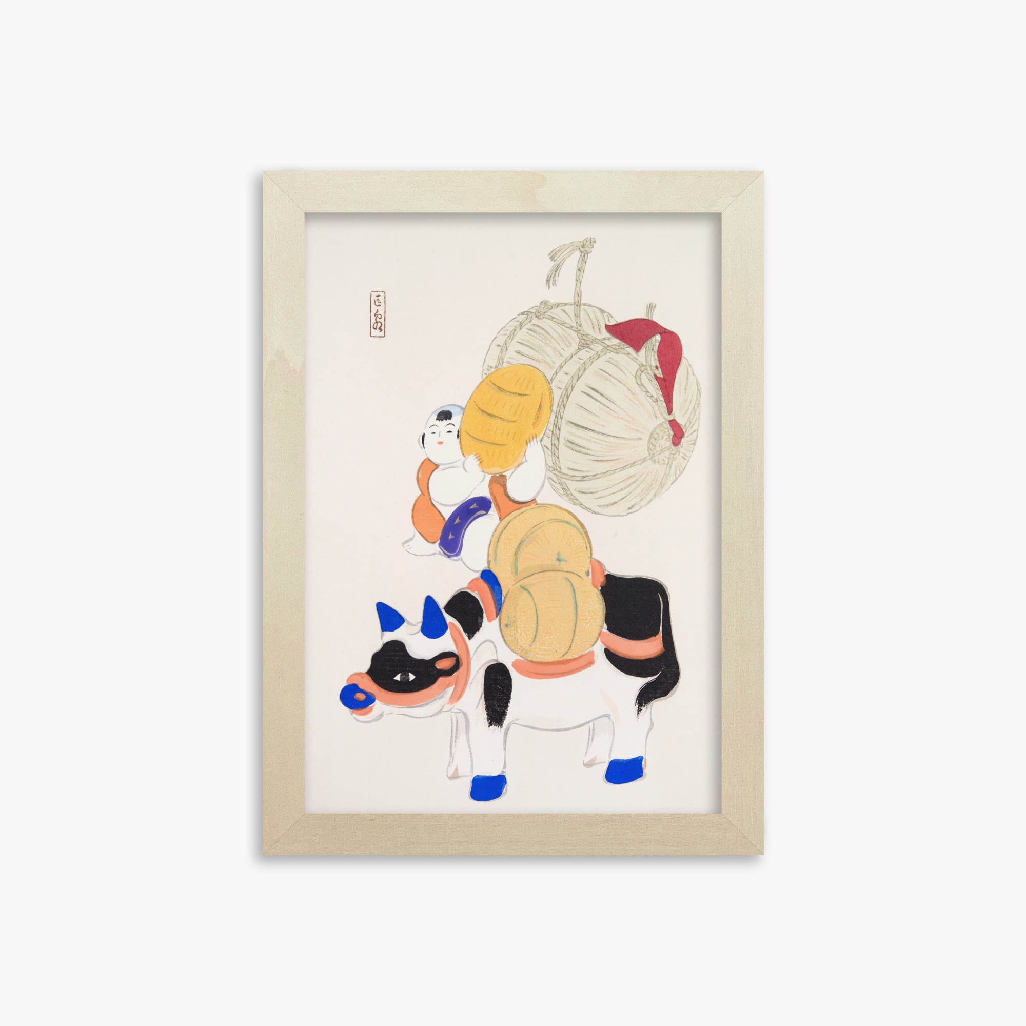 Kawasaki Kyosen: Kyosen’s Collected Illustrations of Japanese Toys Nr. 7 ("Harvest Journey"), 21x30cm Framed Art Reproduction With Lime Wood Frame