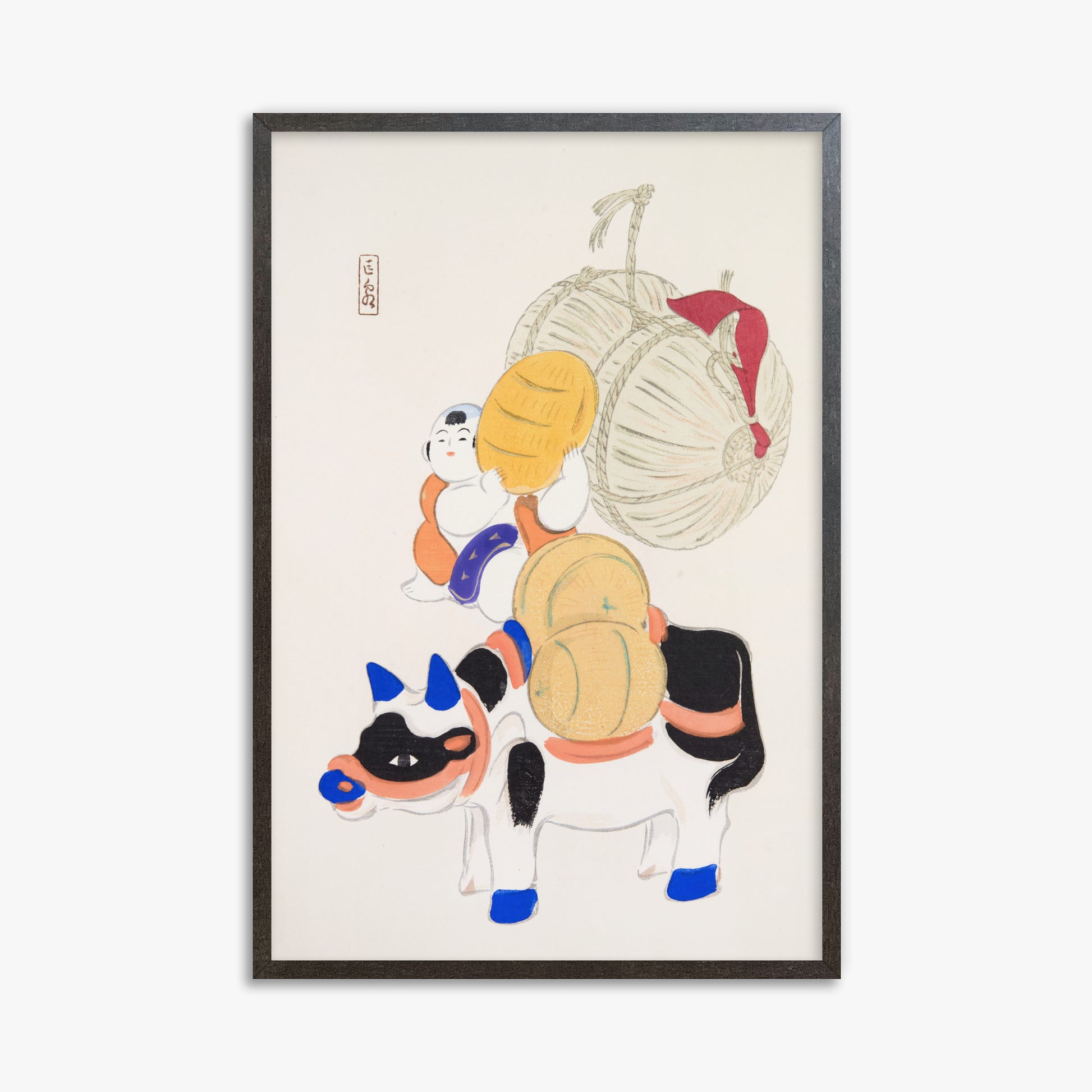 Kawasaki Kyosen: Kyosen’s Collected Illustrations of Japanese Toys Nr. 7 ("Harvest Journey"), 61x91cm Framed Art Reproduction With Espresso Frame