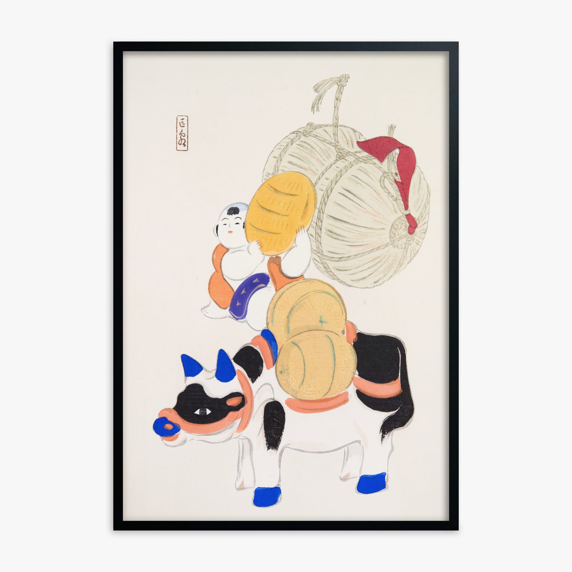 Kawasaki Kyosen: Kyosen’s Collected Illustrations of Japanese Toys Nr. 7 ("Harvest Journey"), Black Framed Art Reproduction With Black Frame
