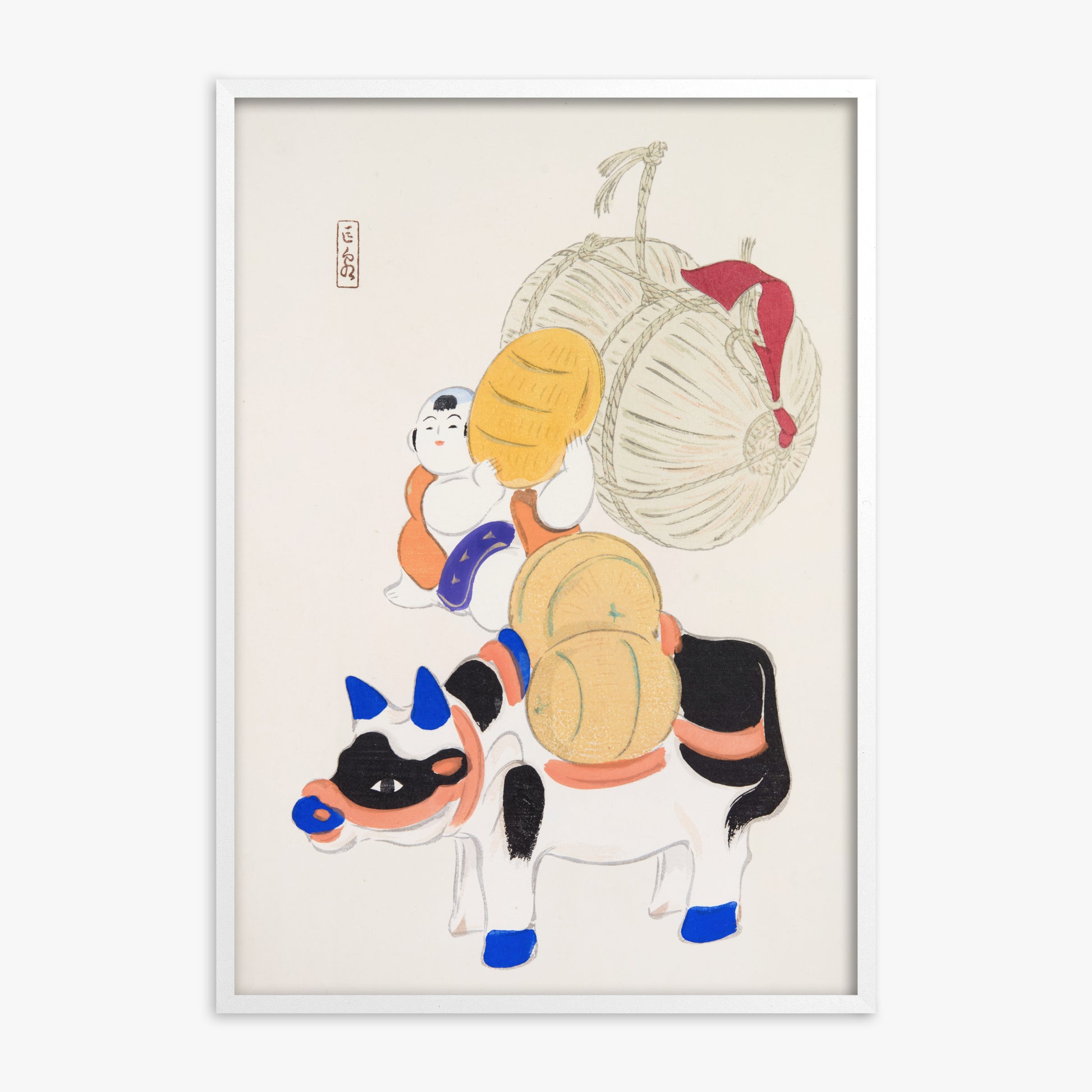 Kawasaki Kyosen: Kyosen’s Collected Illustrations of Japanese Toys Nr. 7 ("Harvest Journey"), White Framed Art Reproduction With White Frame