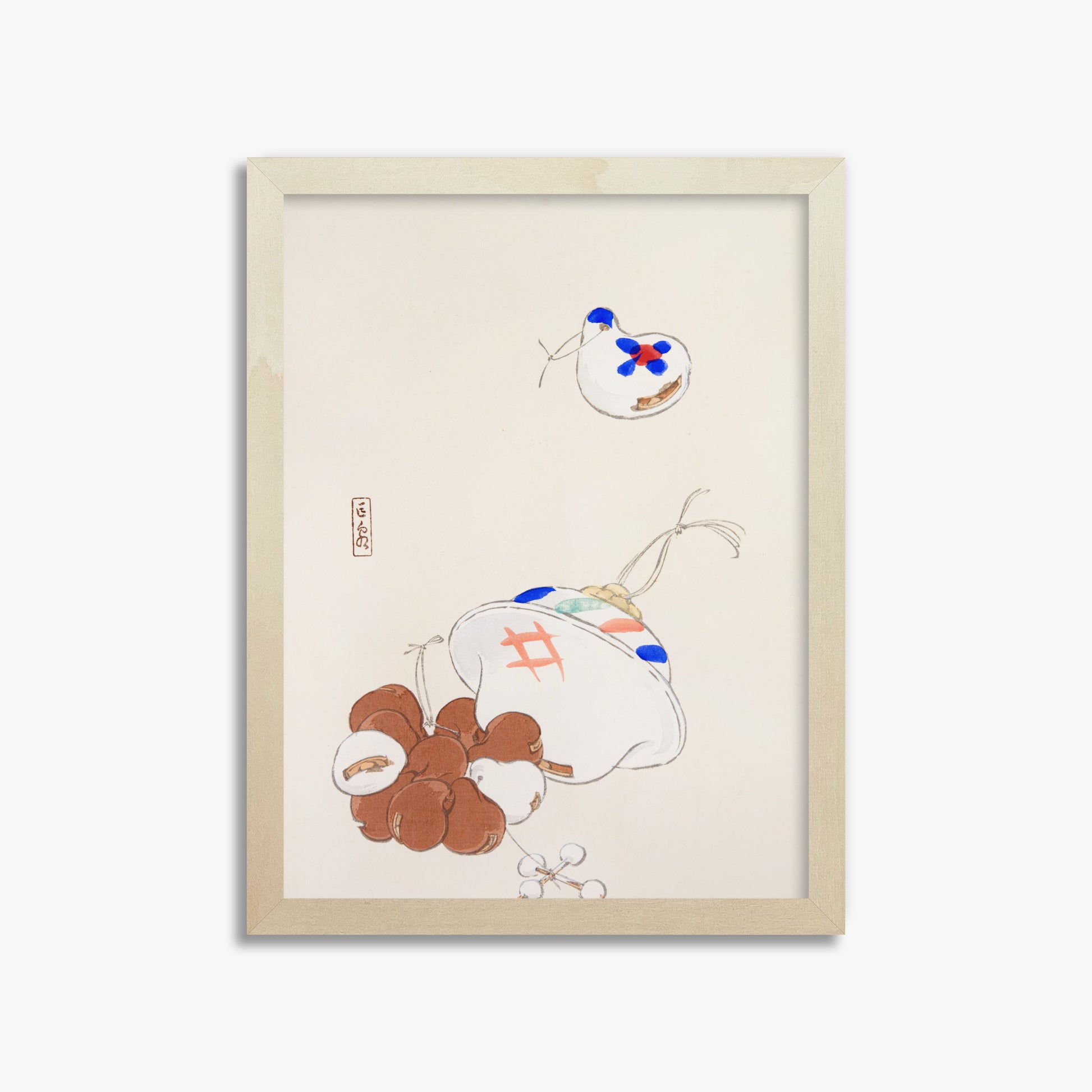 Kawasaki Kyosen: Kyosen’s Collected Illustrations of Japanese Toys Nr. 8 ("Zen Garden Treasures"), 30x40cm Framed Art Reproduction With Lime Wood Frame