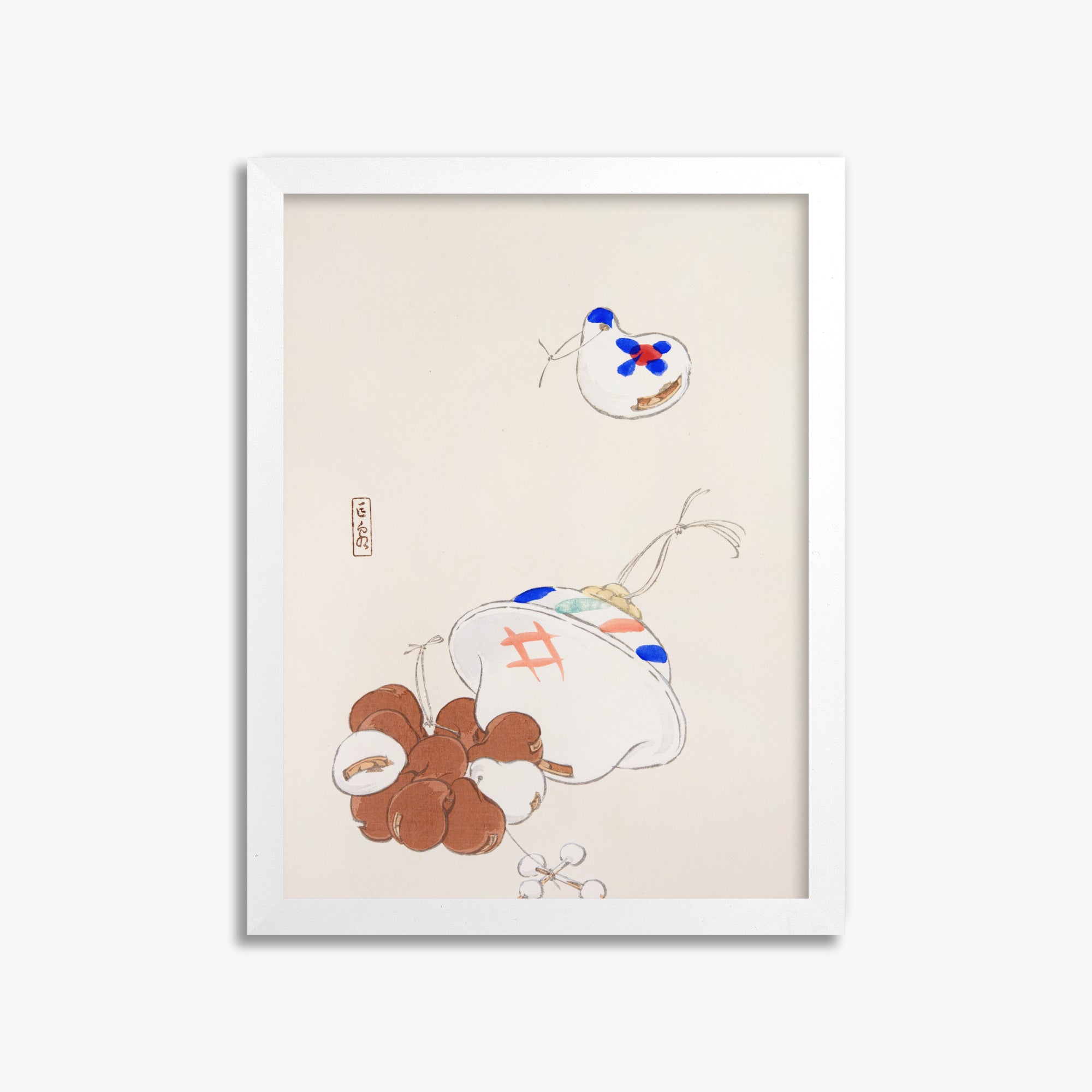 Kawasaki Kyosen: Kyosen’s Collected Illustrations of Japanese Toys Nr. 8 ("Zen Garden Treasures"), 30x40cm Framed Art Reproduction With White Frame