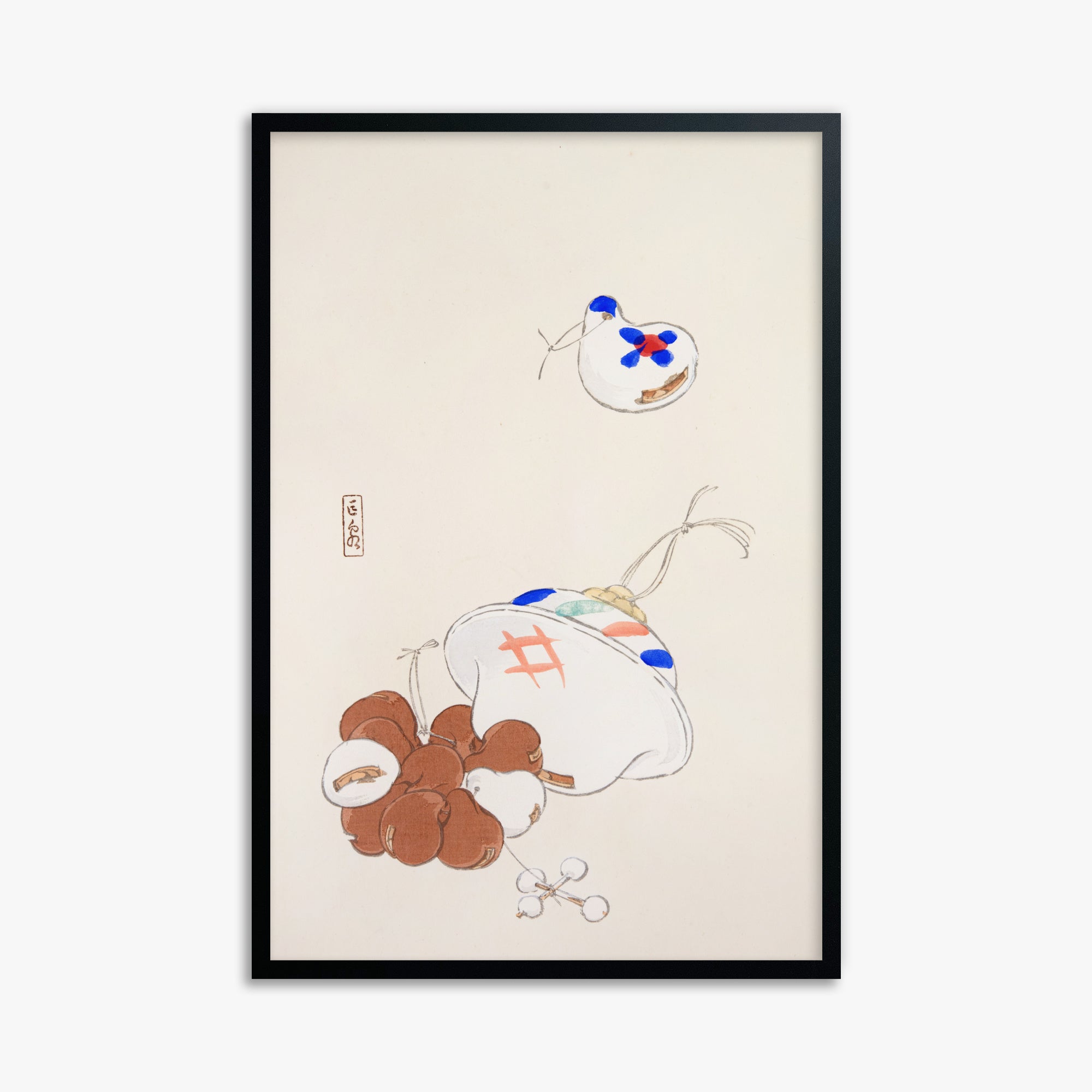 Kawasaki Kyosen: Kyosen’s Collected Illustrations of Japanese Toys Nr. 8 ("Zen Garden Treasures"), 61x91cm Framed Art Reproduction With Black Frame