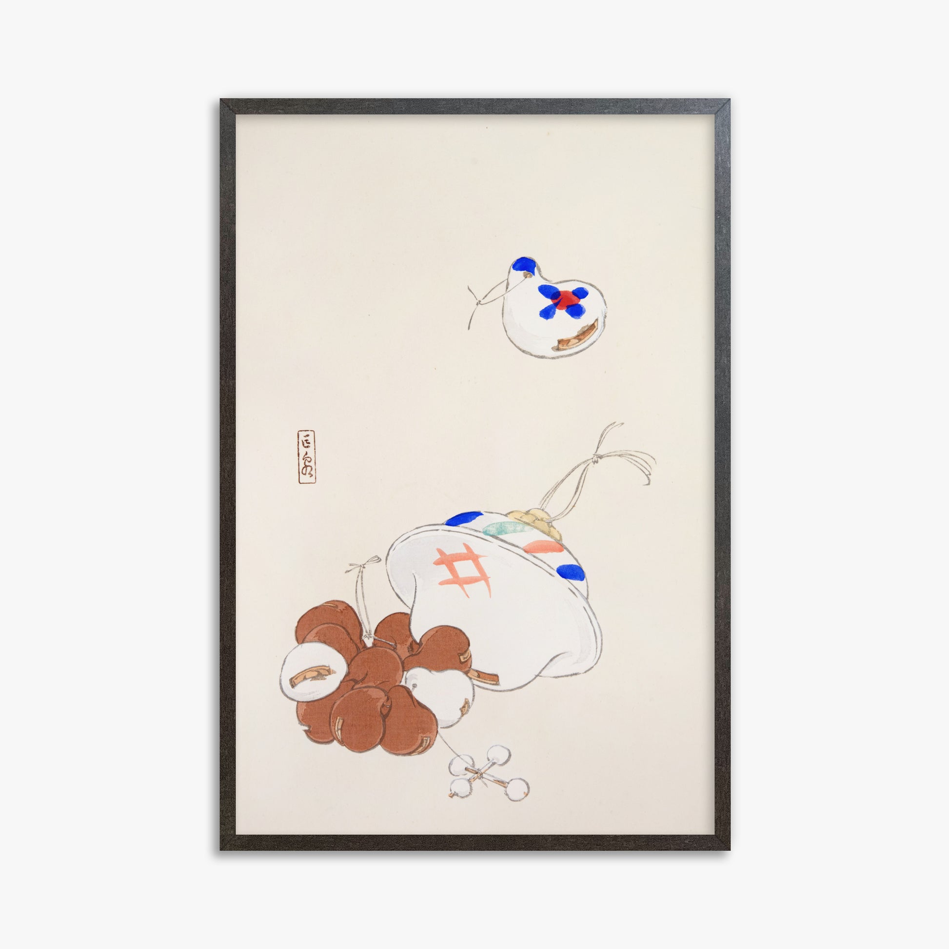 Kawasaki Kyosen: Kyosen’s Collected Illustrations of Japanese Toys Nr. 8 ("Zen Garden Treasures"), 61x91cm Framed Art Reproduction With Espresso Frame