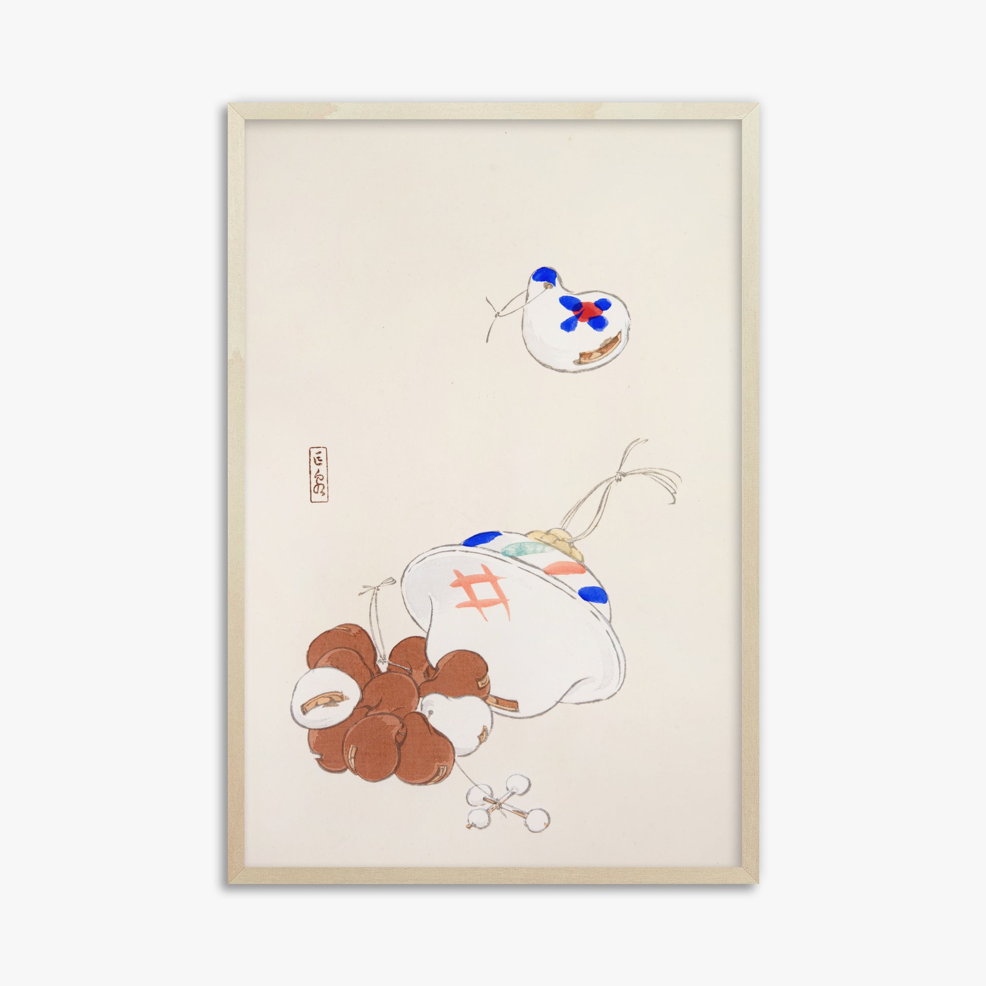 Kawasaki Kyosen: Kyosen’s Collected Illustrations of Japanese Toys Nr. 8 ("Zen Garden Treasures"), 61x91cm Framed Art Reproduction With Lime Wood Frame