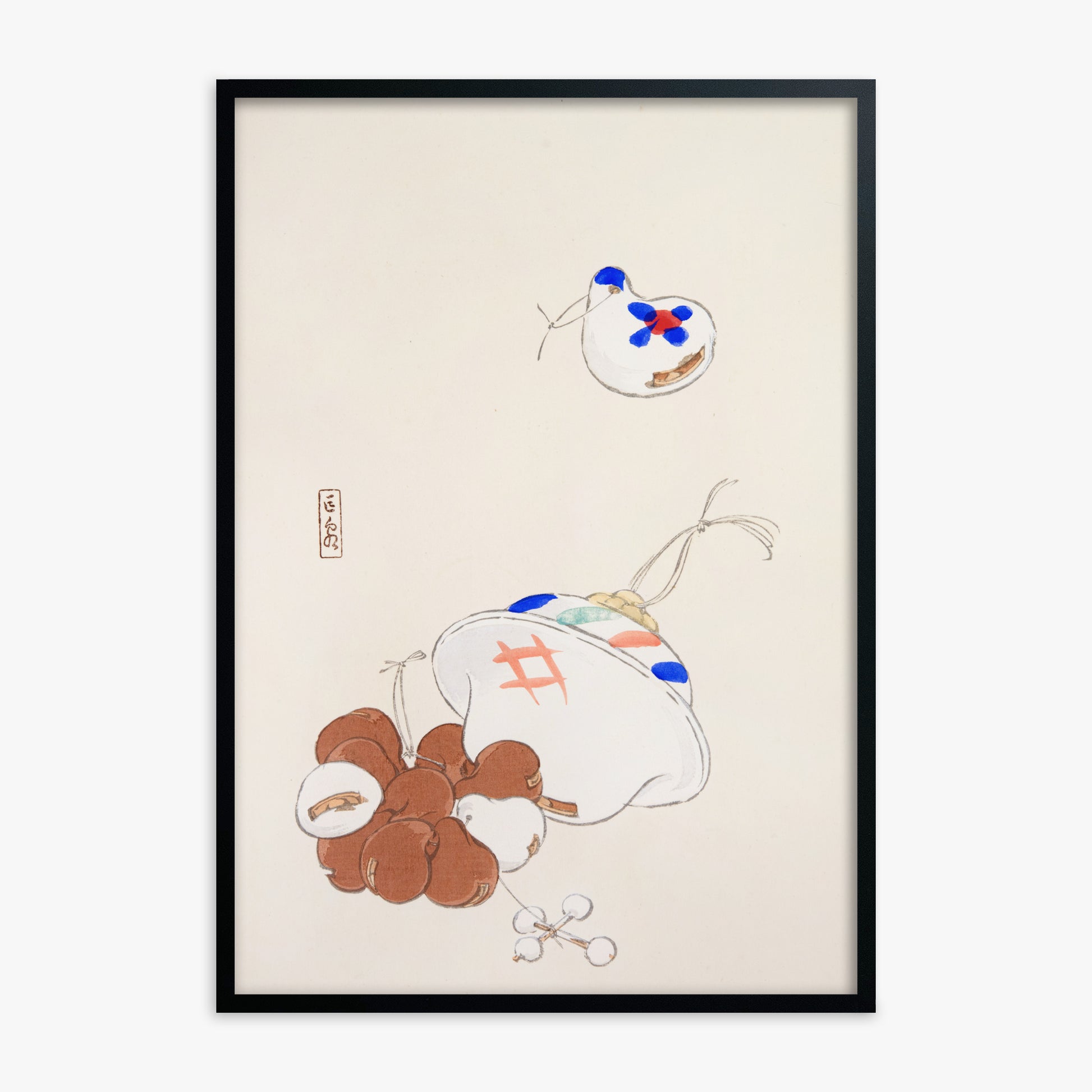 Kawasaki Kyosen: Kyosen’s Collected Illustrations of Japanese Toys Nr. 8 ("Zen Garden Treasures"), Black Framed Art Reproduction With Black Frame