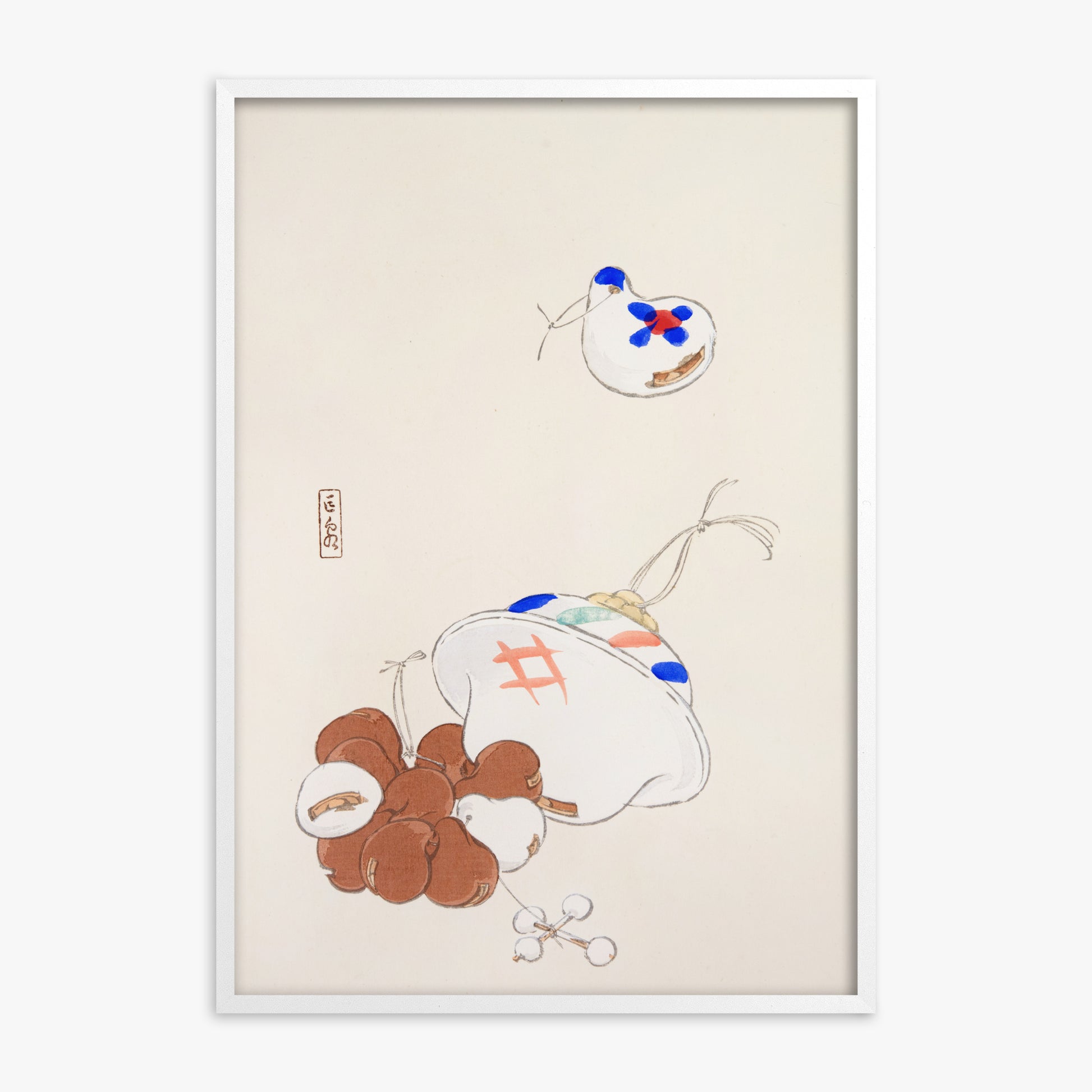 Kawasaki Kyosen: Kyosen’s Collected Illustrations of Japanese Toys Nr. 8 ("Zen Garden Treasures"), White Framed Art Reproduction With White Frame