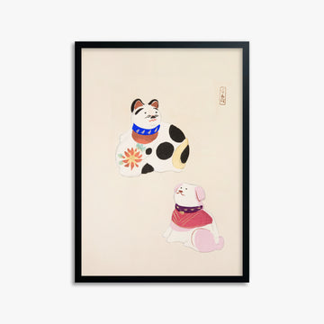Kawasaki Kyosen: Kyosen’s Collected Illustrations of Japanese Toys Nr. 11 ("Lucky Friends"), 50x70cm Framed Art Reproduction With Black Frame