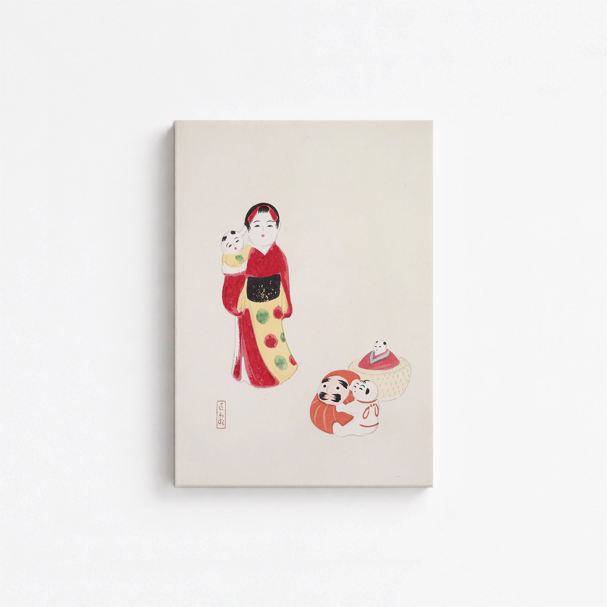 Kawasaki Kyosen: Kyosen’s Collected Illustrations of Japanese Toys Nr. 14 ("Guardian of Traditions: Japanese Folk Dolls"), 21x30cm Satin Canvas Art Reproduction