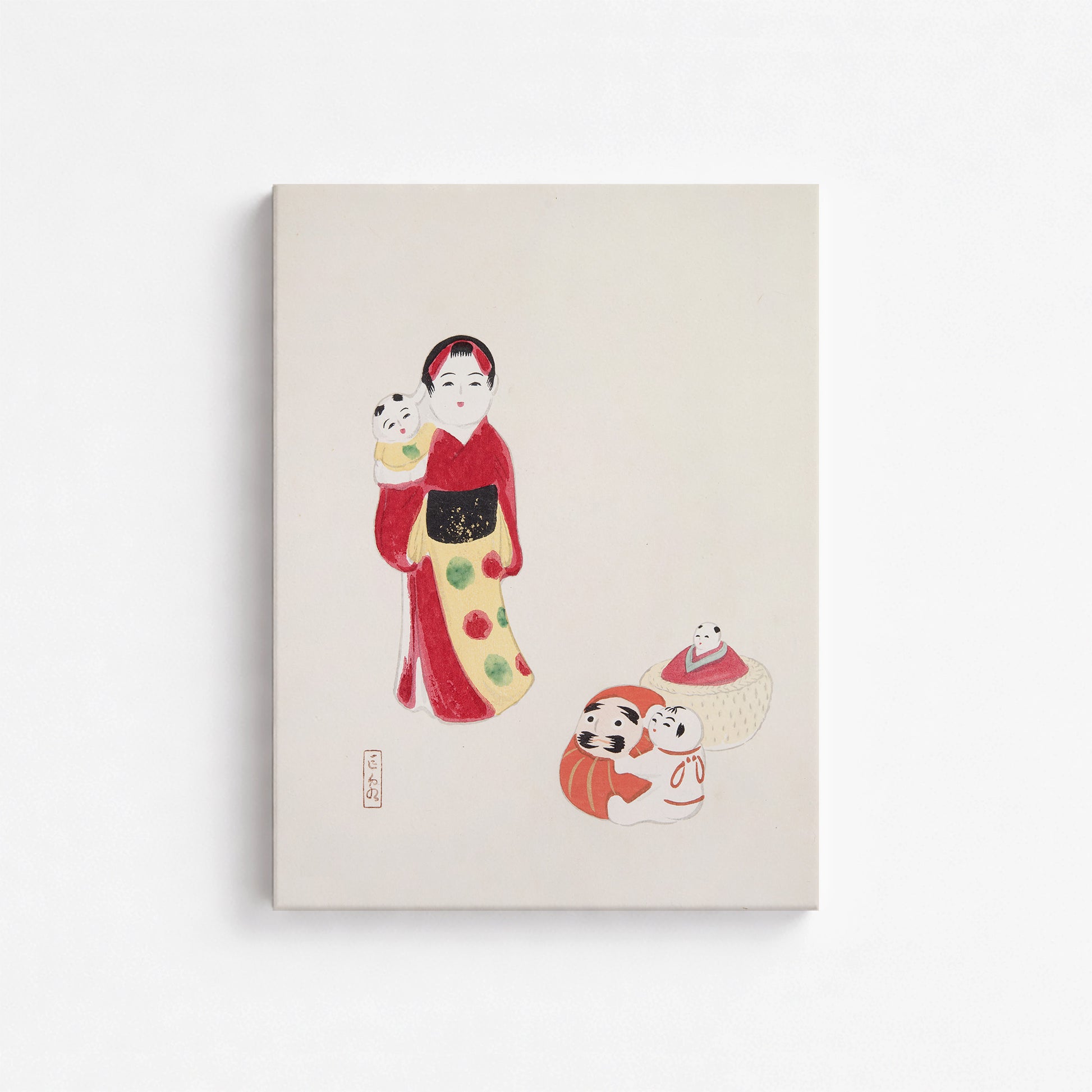 Kawasaki Kyosen: Kyosen’s Collected Illustrations of Japanese Toys Nr. 14 ("Guardian of Traditions: Japanese Folk Dolls"), 30x40cm Satin Canvas Art Reproduction
