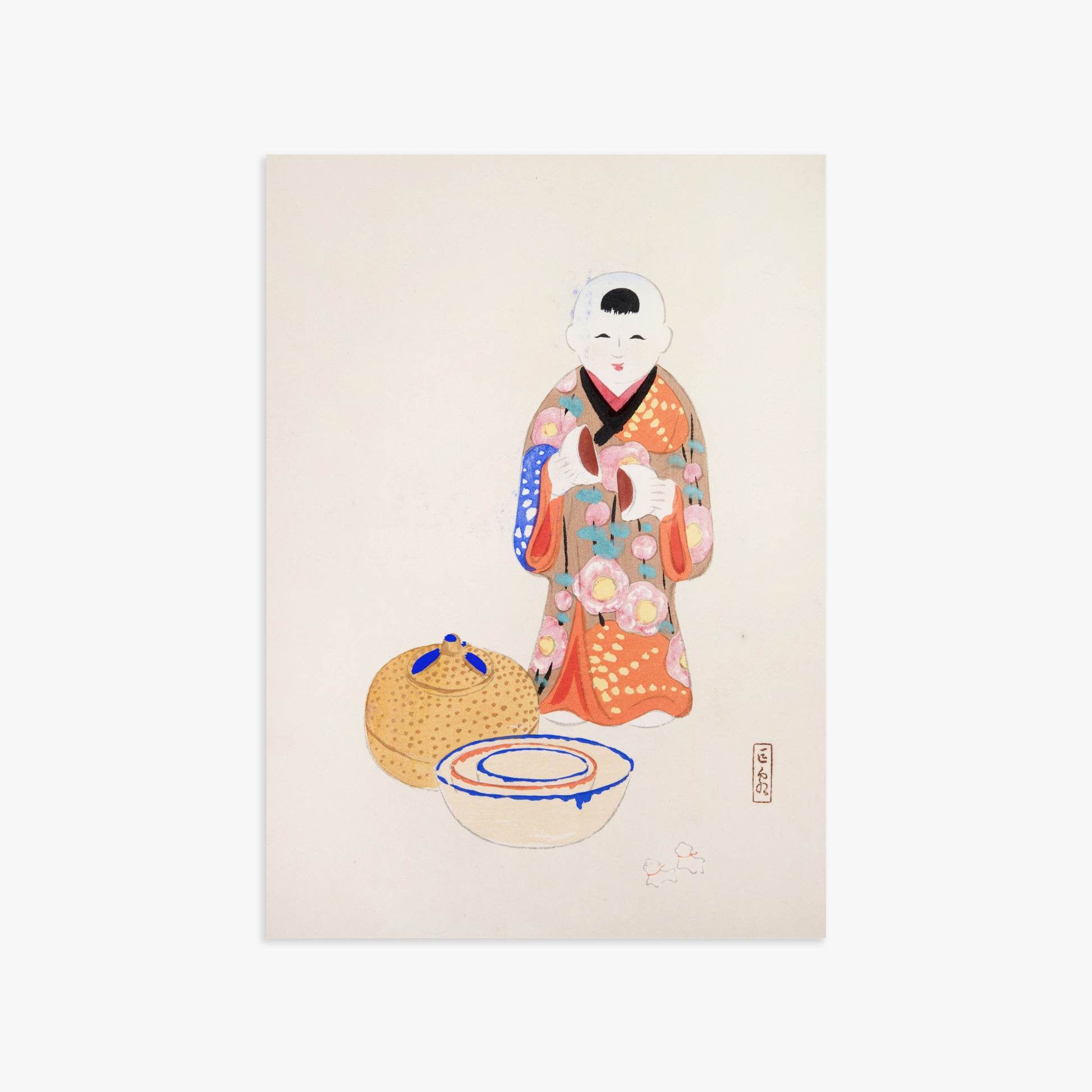 Kawasaki Kyosen: Kyosen’s Collected Illustrations of Japanese Toys Nr. 16 ("Serene Tea Ceremony"), 50x70cm Art Reproduction Unframed