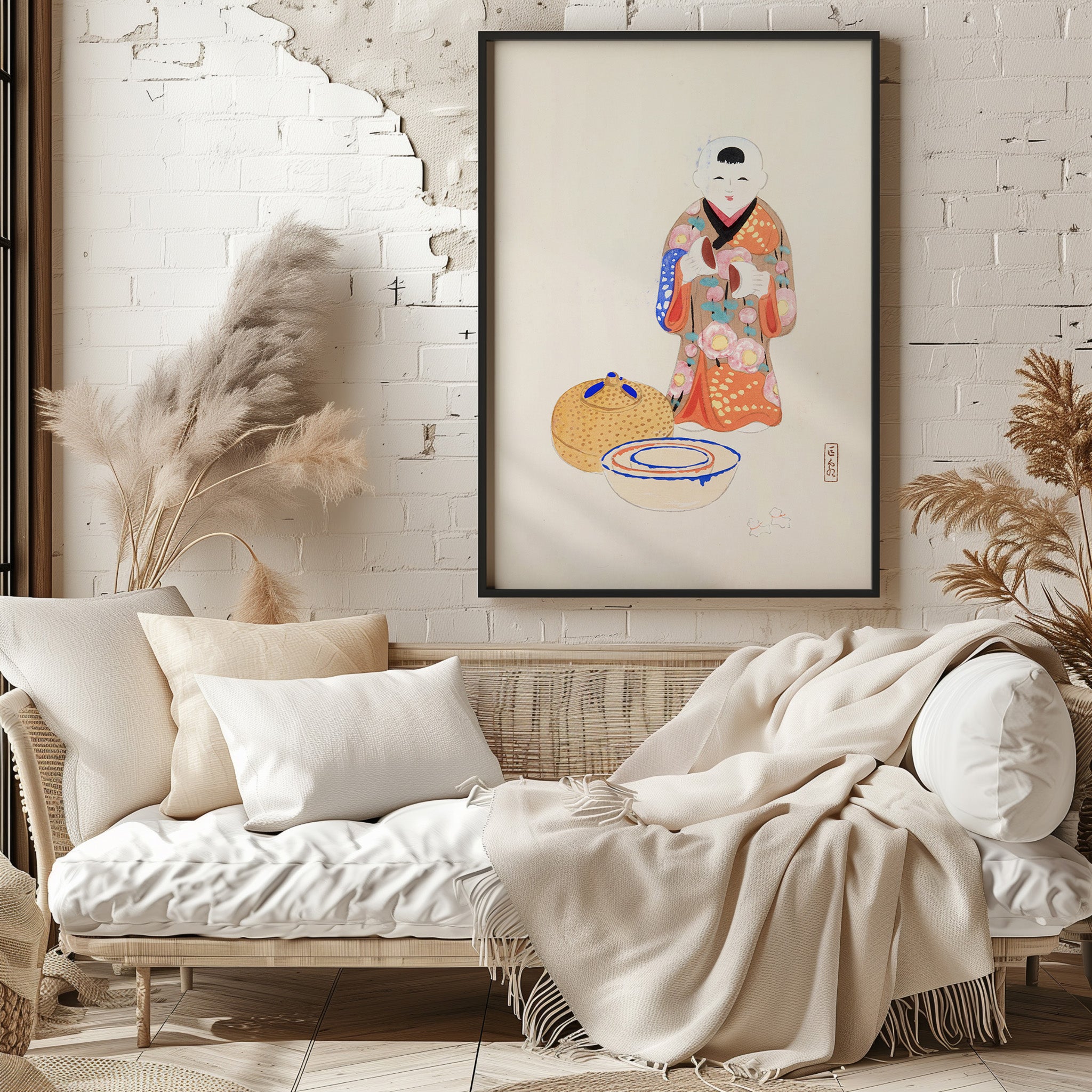 Design Concept No. 29 for Kawasaki Kyosen: Kyosen’s Collected Illustrations of Japanese Toys Nr. 16 ("Serene Tea Ceremony") Japanese Wall Art